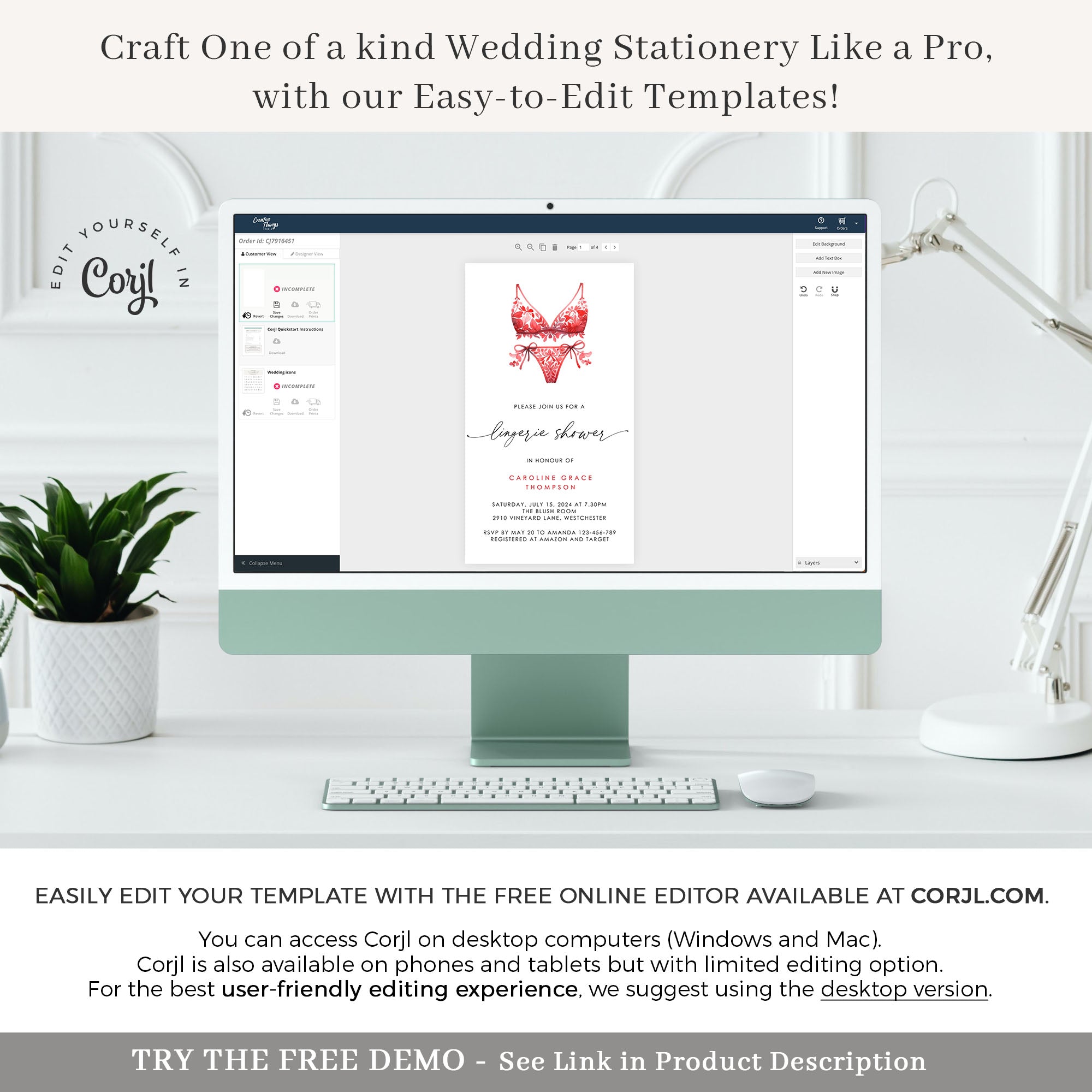 Lingerie Bridal Shower Digital Invitation