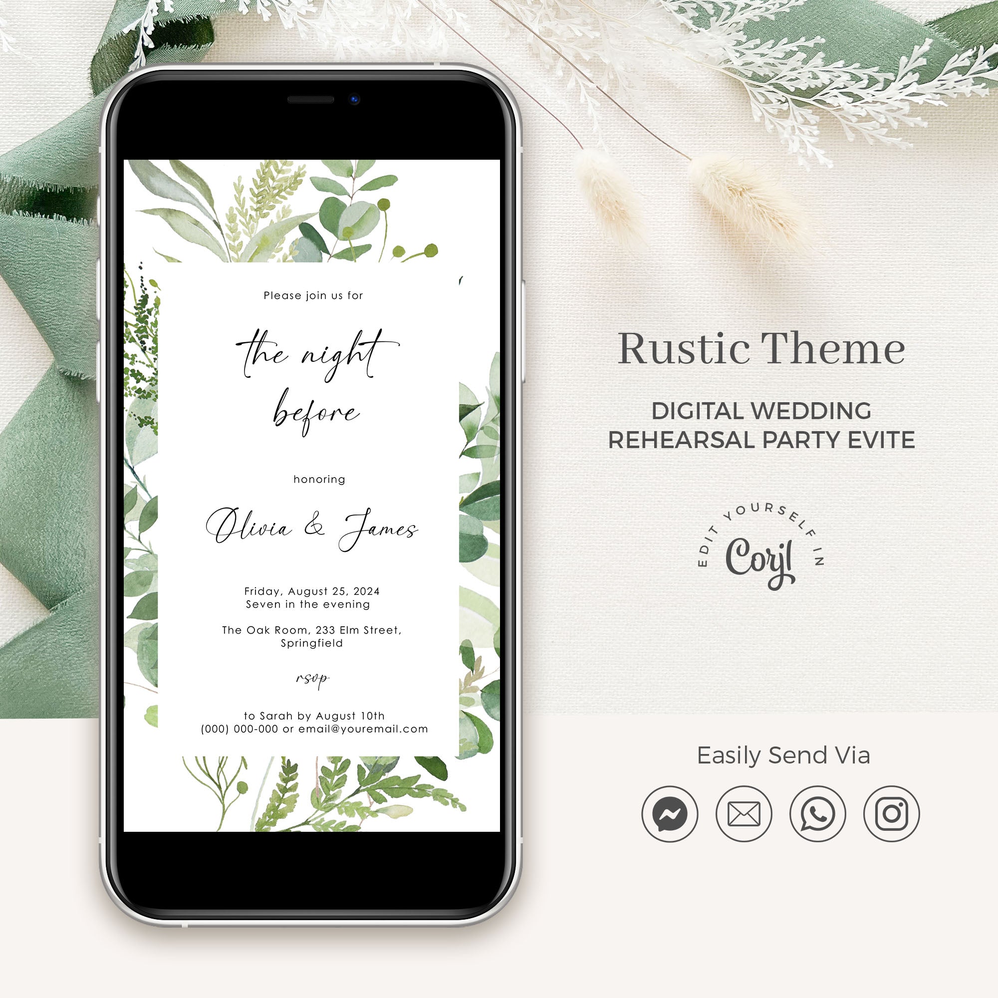 Rustic Rehearsal Dinner Digital Invitation