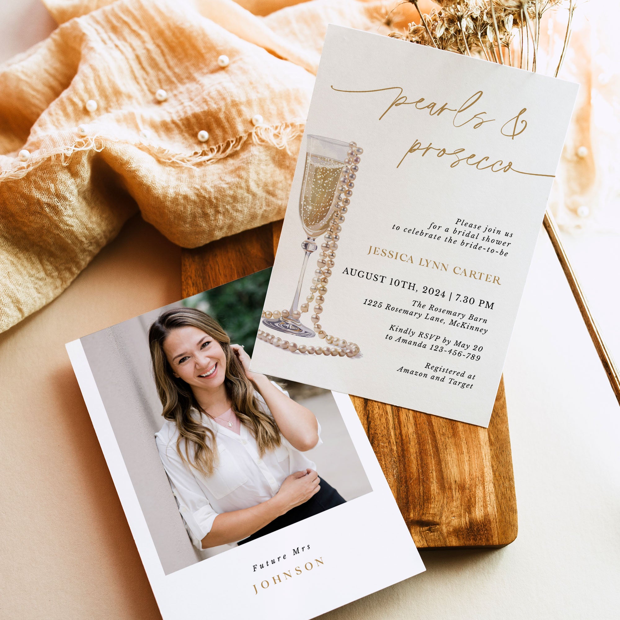 Pearls and Prosecco Bridal Shower Card Printable