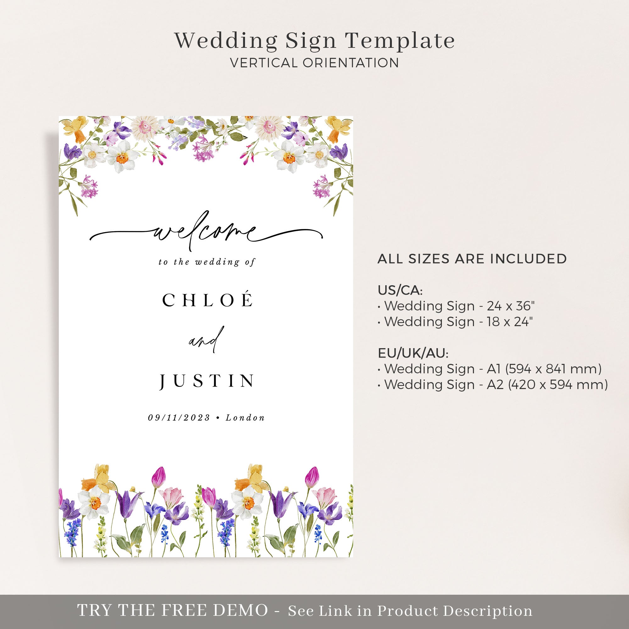 CHLOÉ Floral Wedding Welcome Sign Template