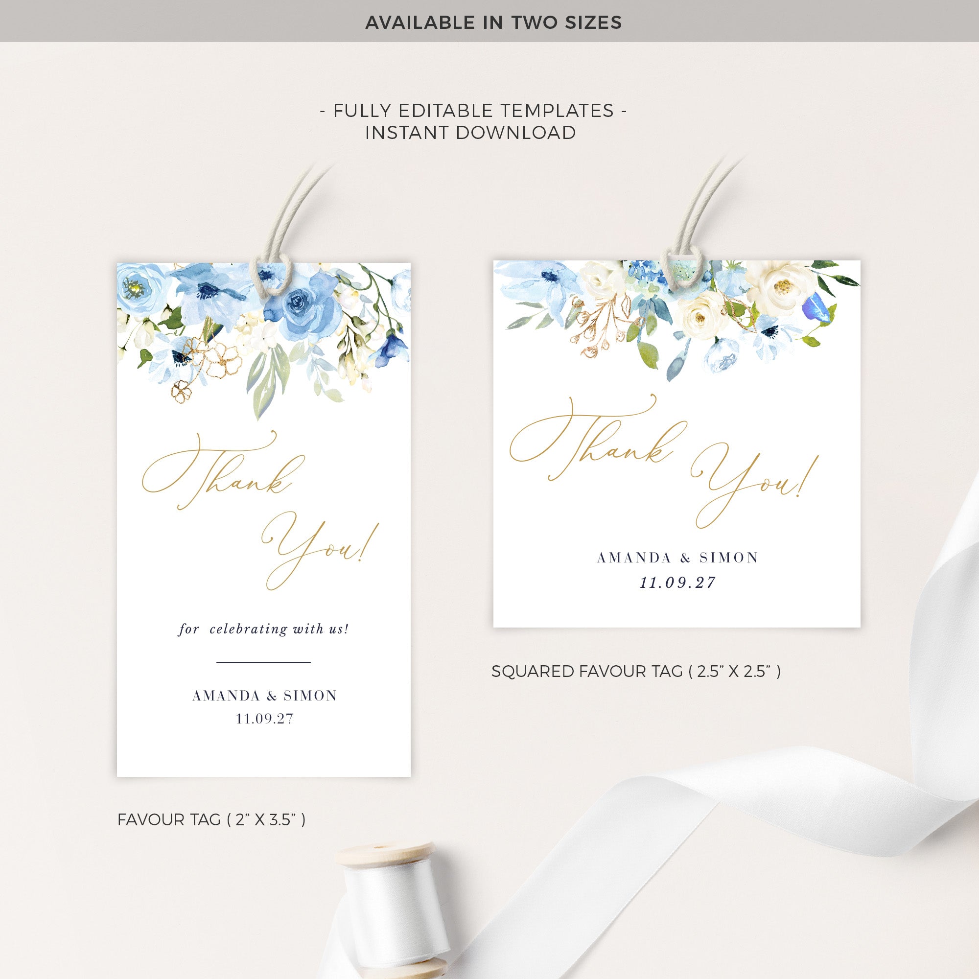 AZZURRA Printable Wedding Favour Tags