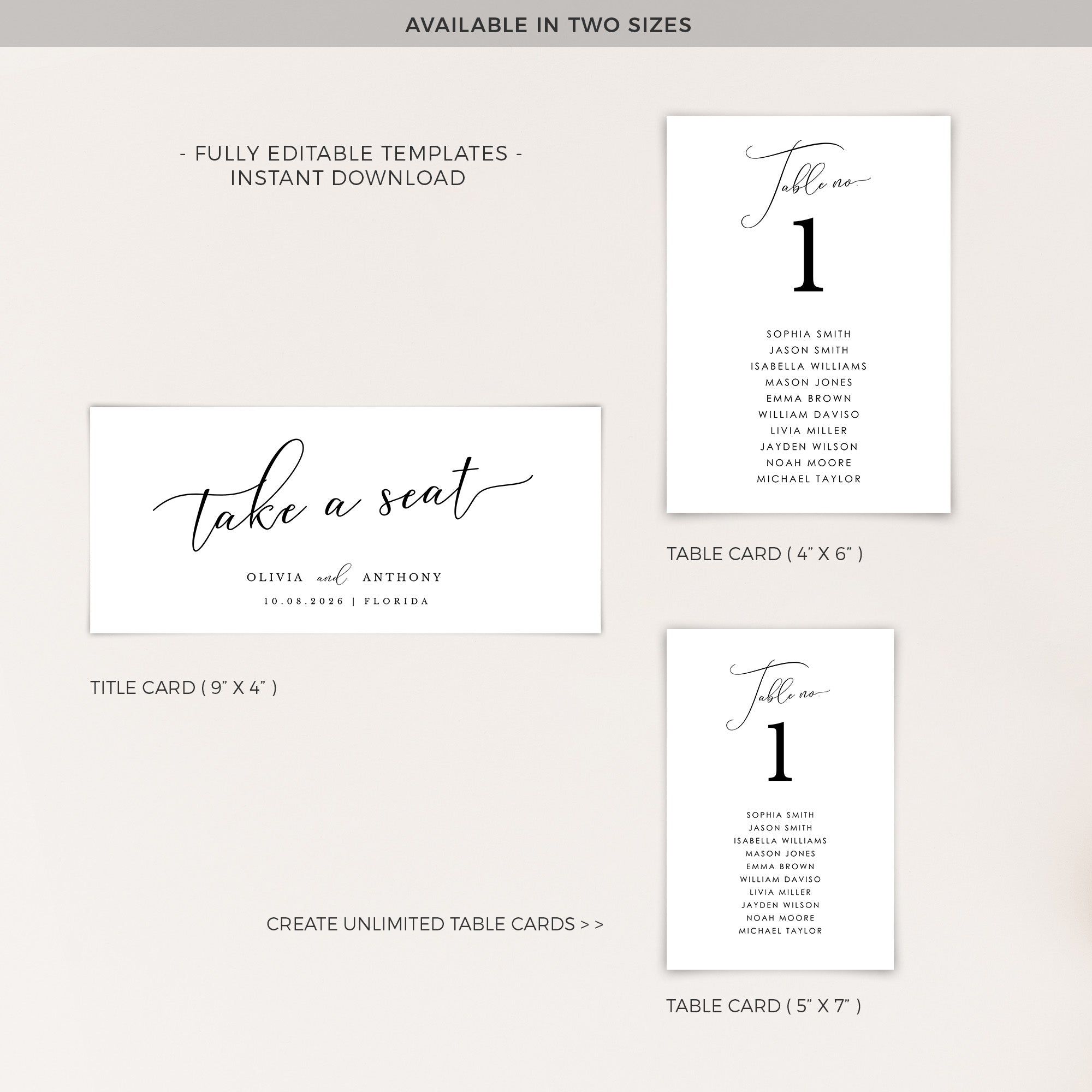 ELLA wedding Seating Cards Template