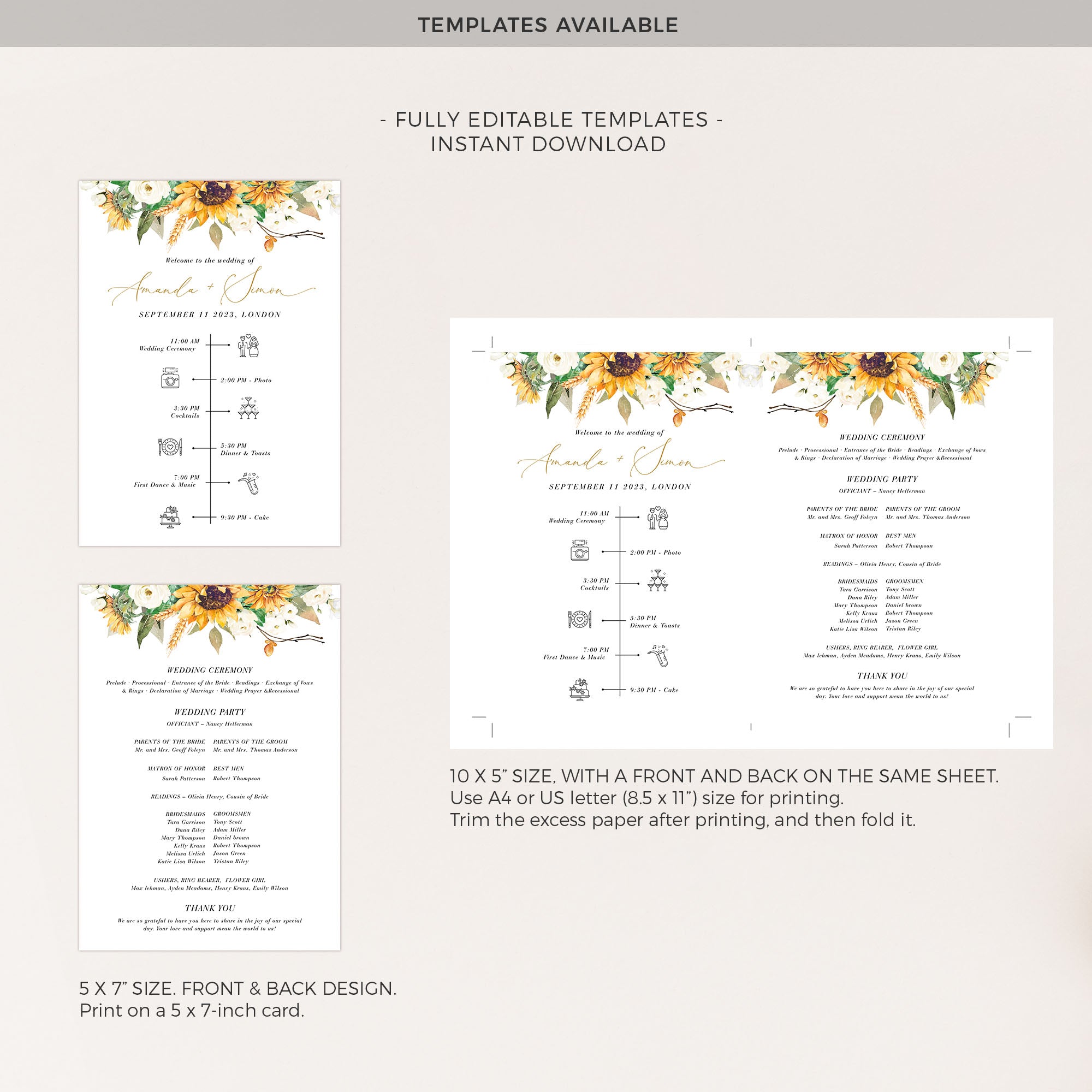 MARISOL Wedding Program Fan Template