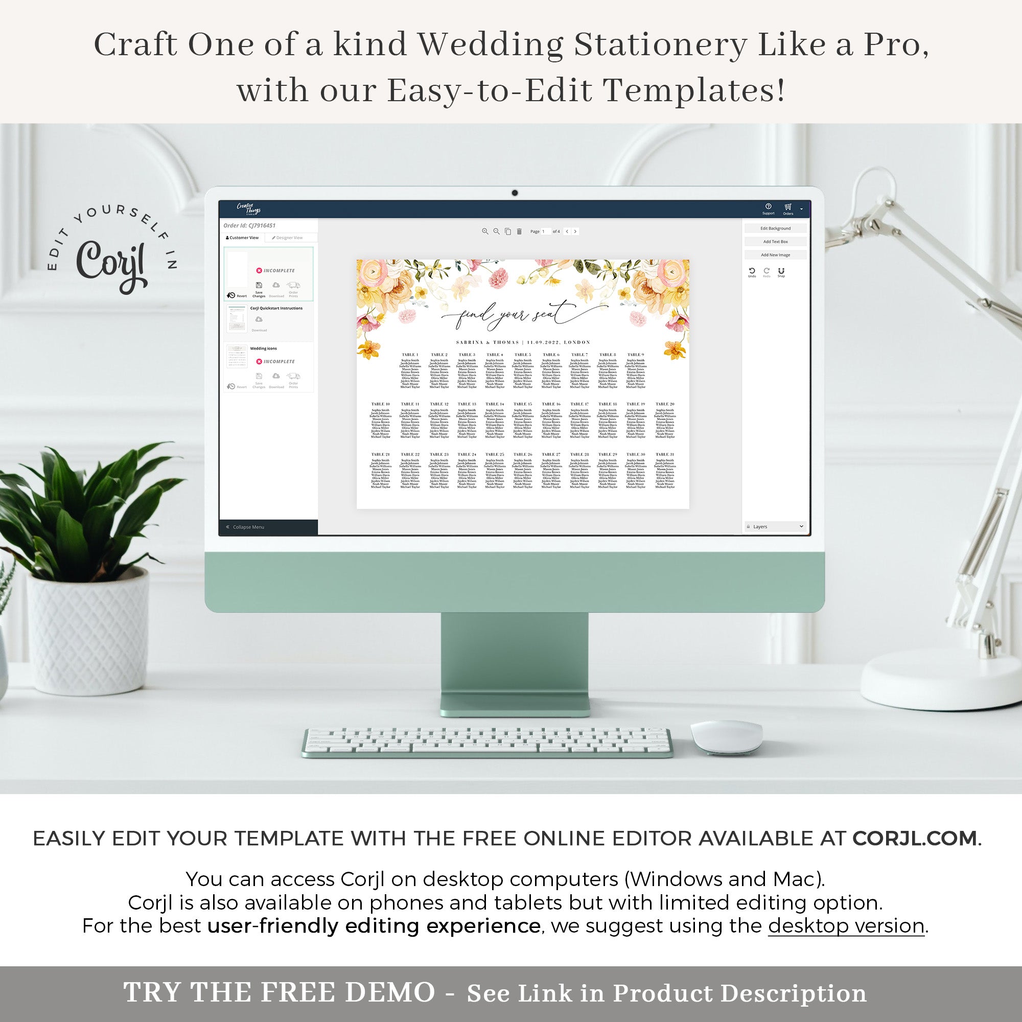 JUNE Printable Wedding Seating Chart Template