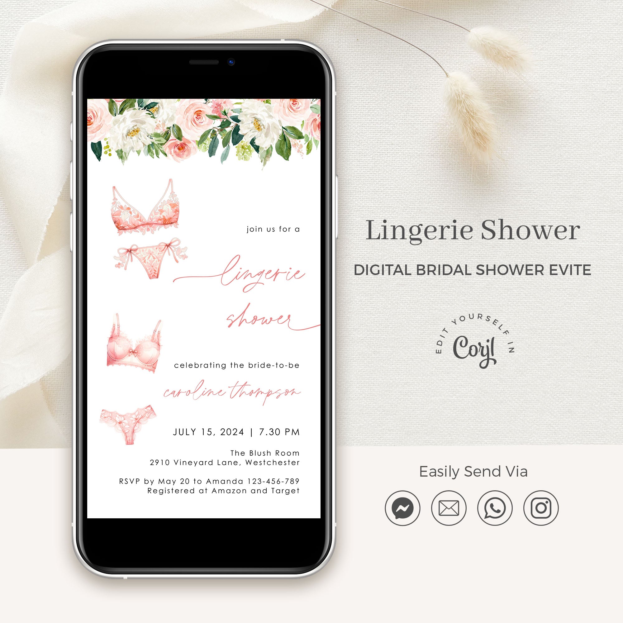 Lingerie Shower Invitation Card Digital