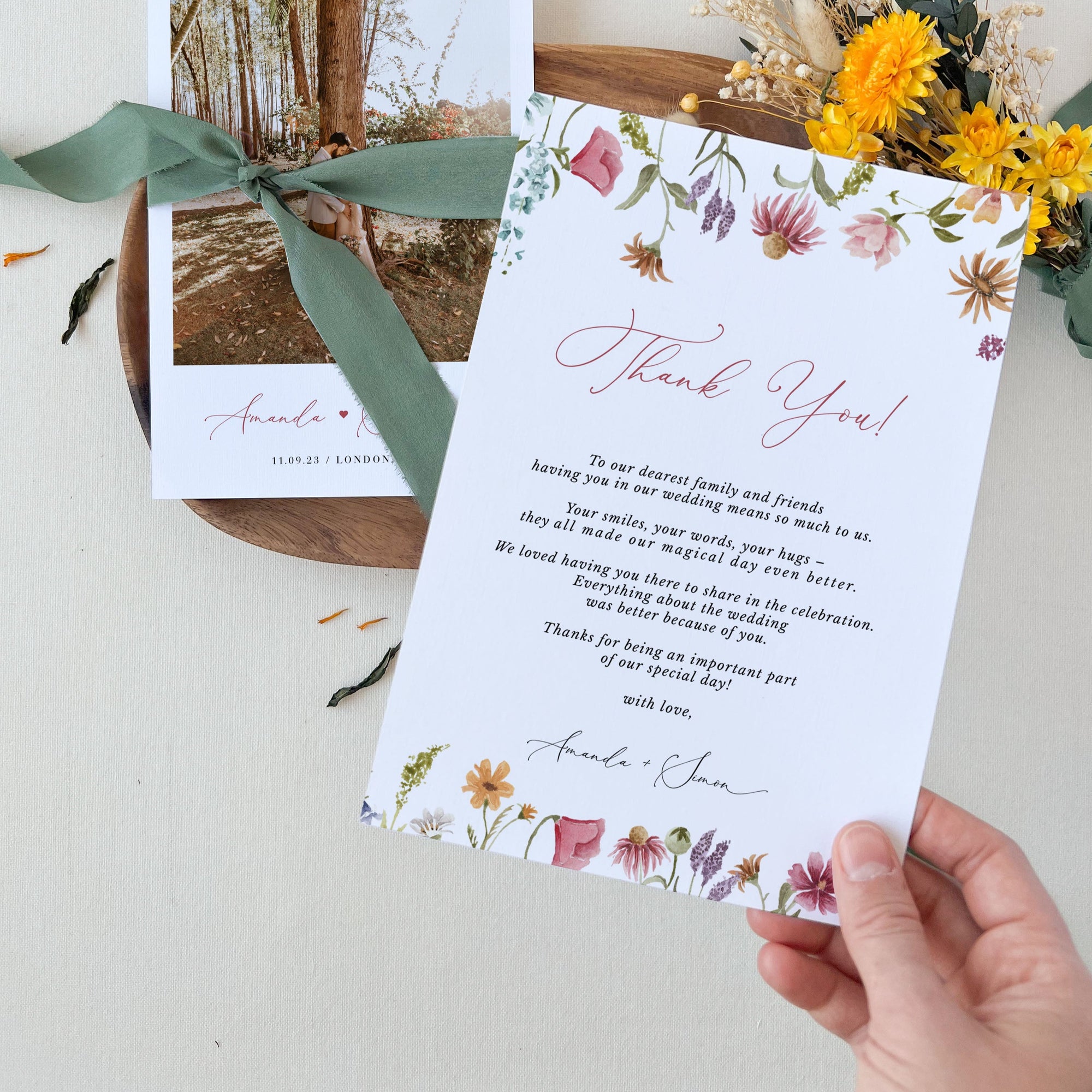 APRIL Floral Wedding Thank You Card Printable