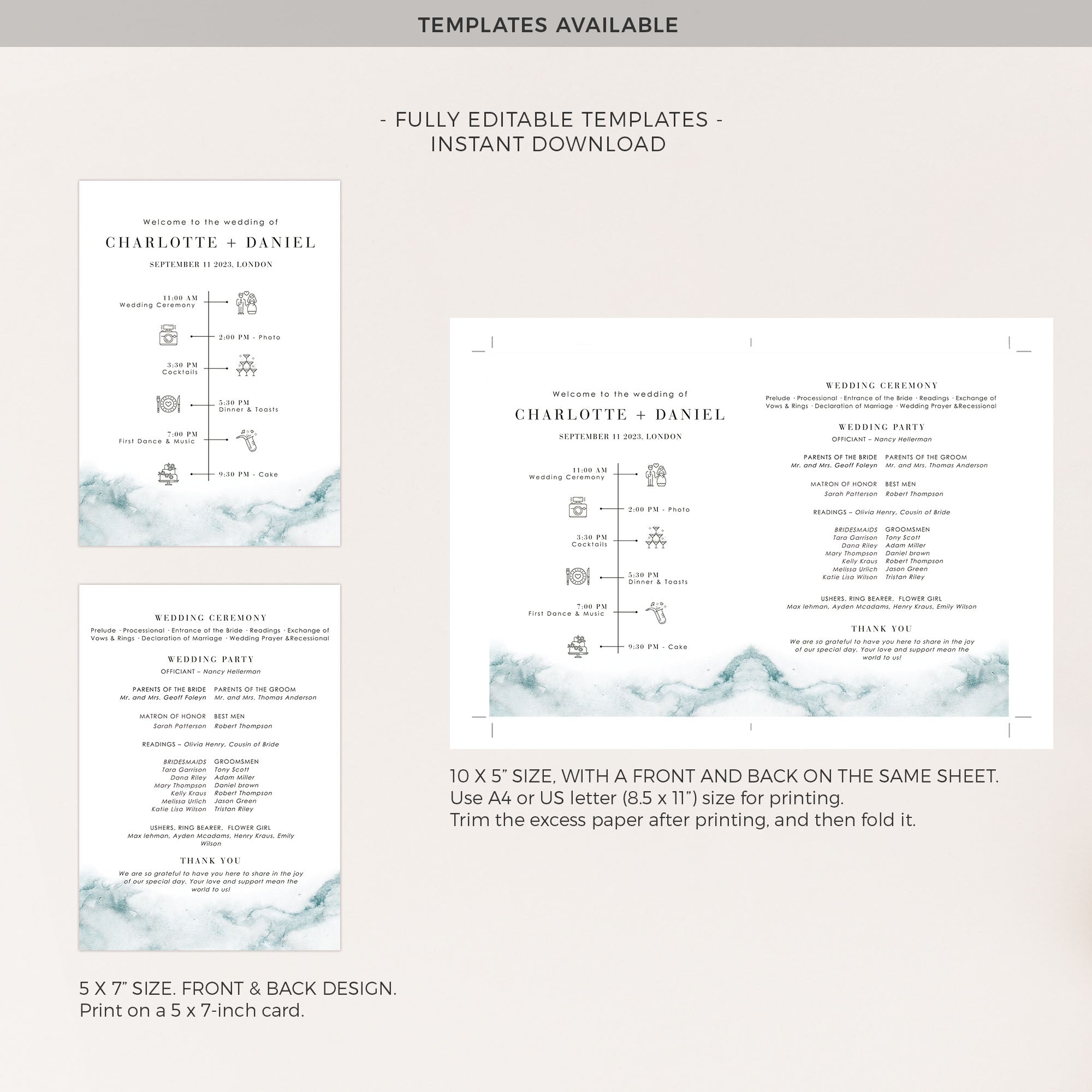 CHIARA Beach Wedding Program Fans Template