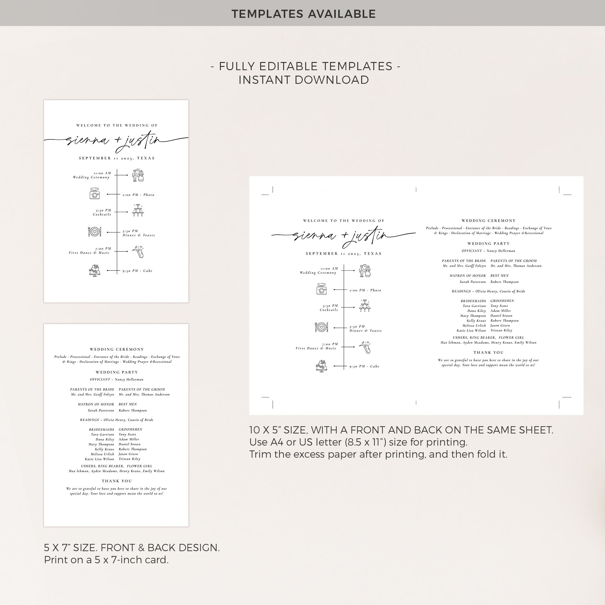 LAURA Wedding Ceremony Program Fans Template