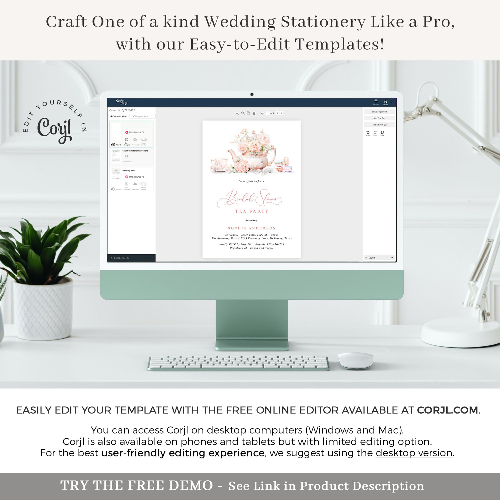 Tea Party Bridal Shower Invitation Template