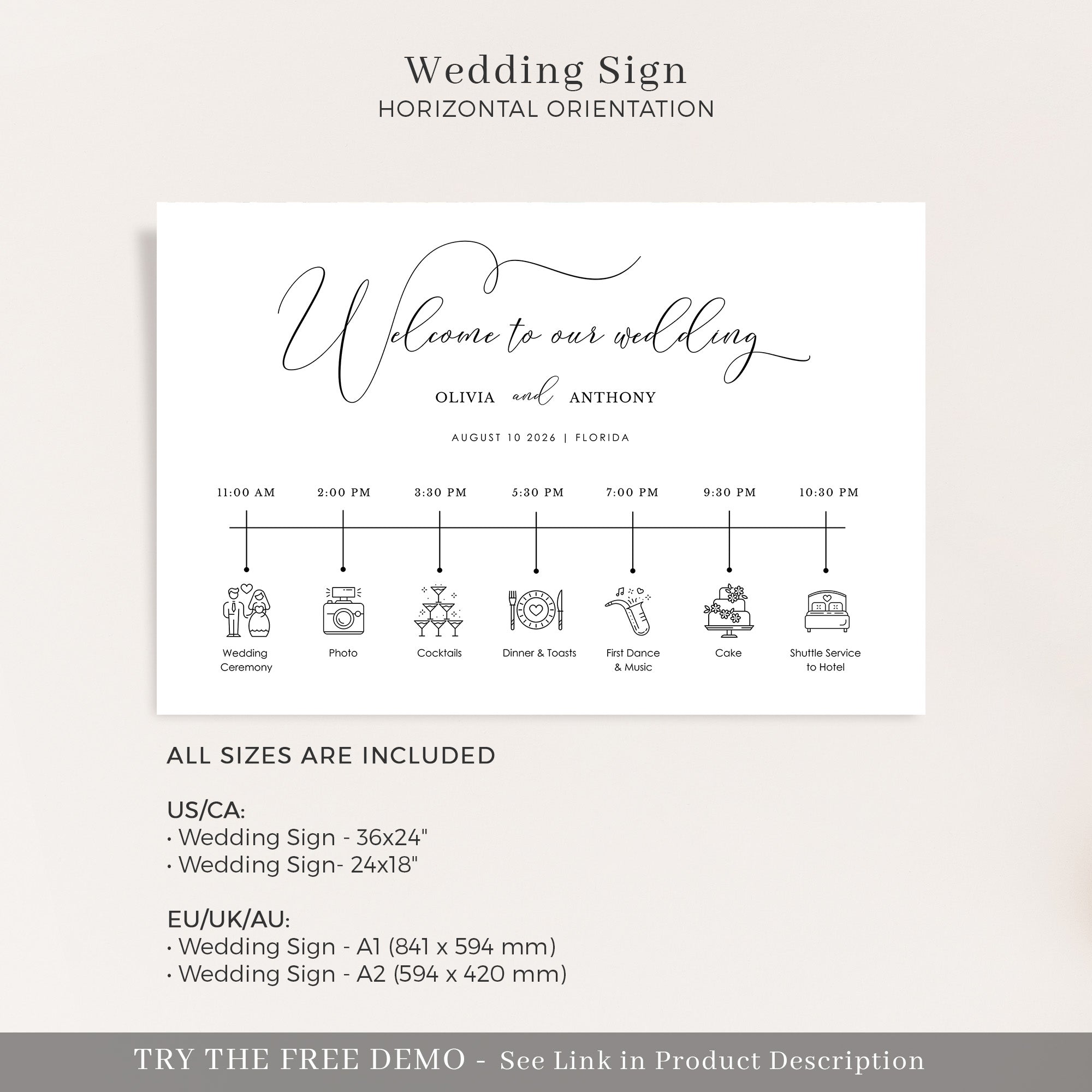 ELLA Wedding Timeline Sign Template