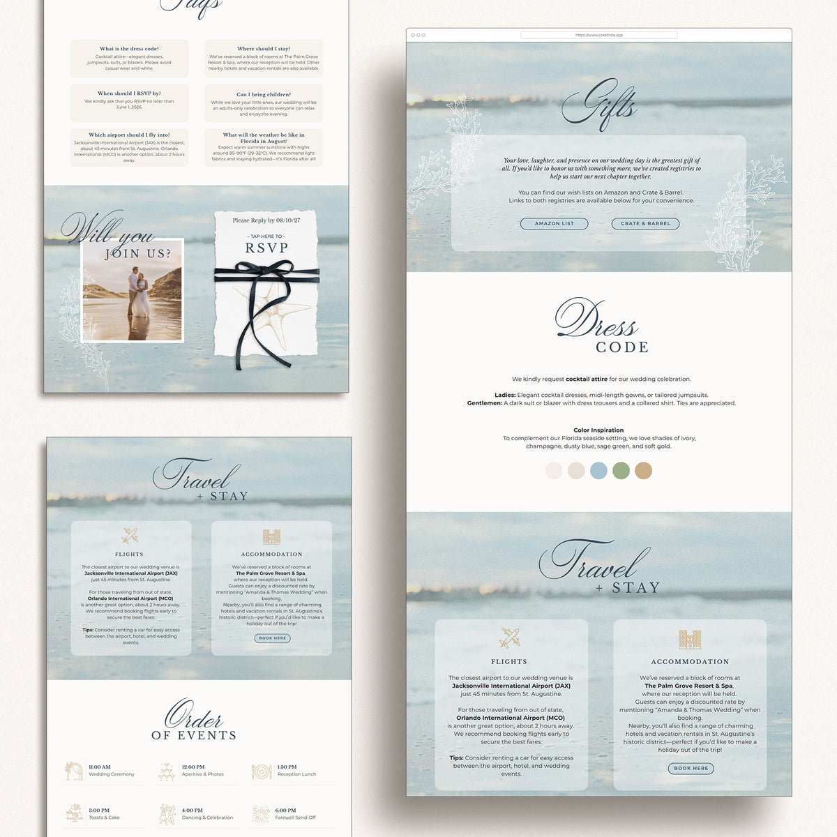 Beach Themed Canva Wedding Website Template with Online RSVP – Creative ...