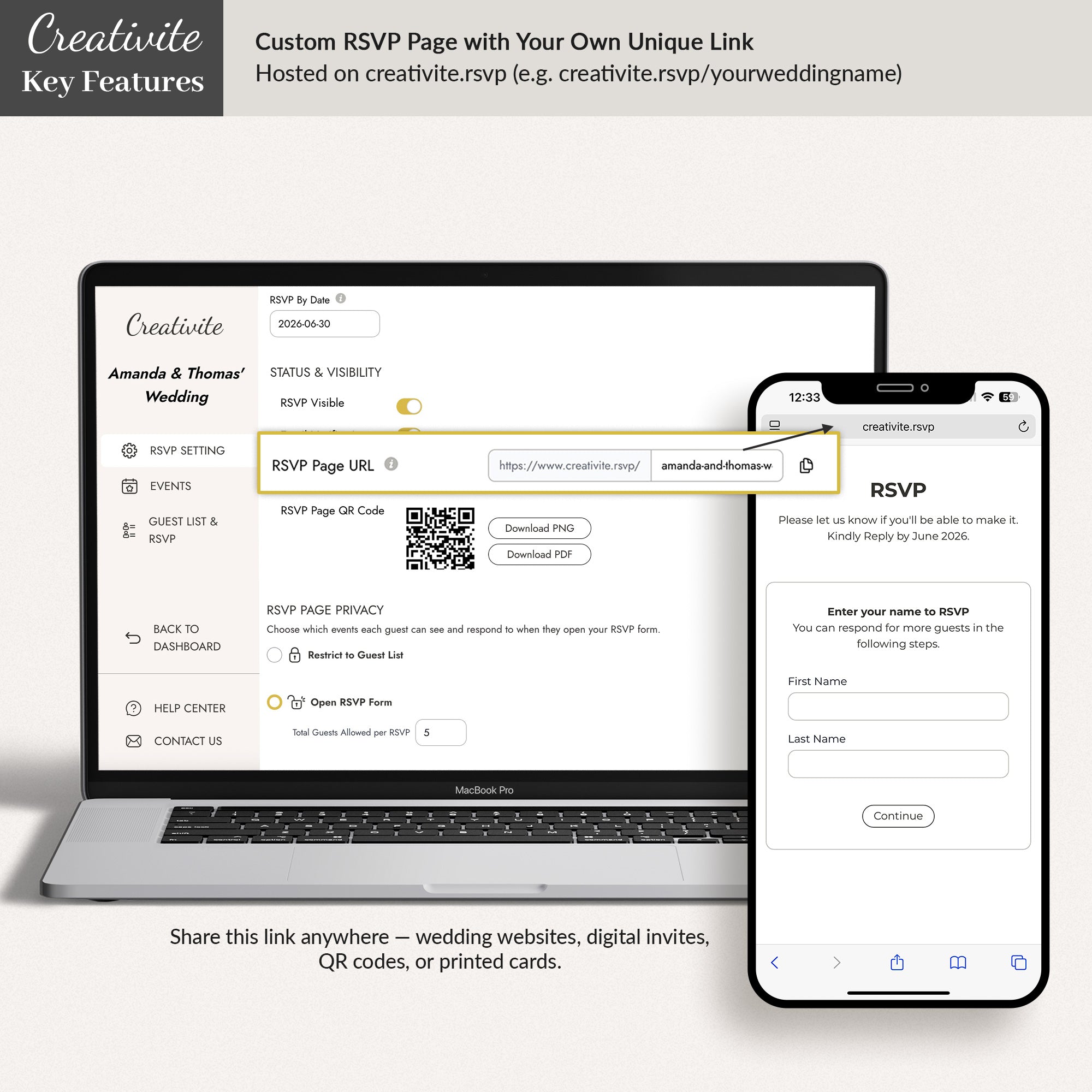 CREATIVITE Online Wedding RSVP Page – Collect &amp; Manage Guest Responses