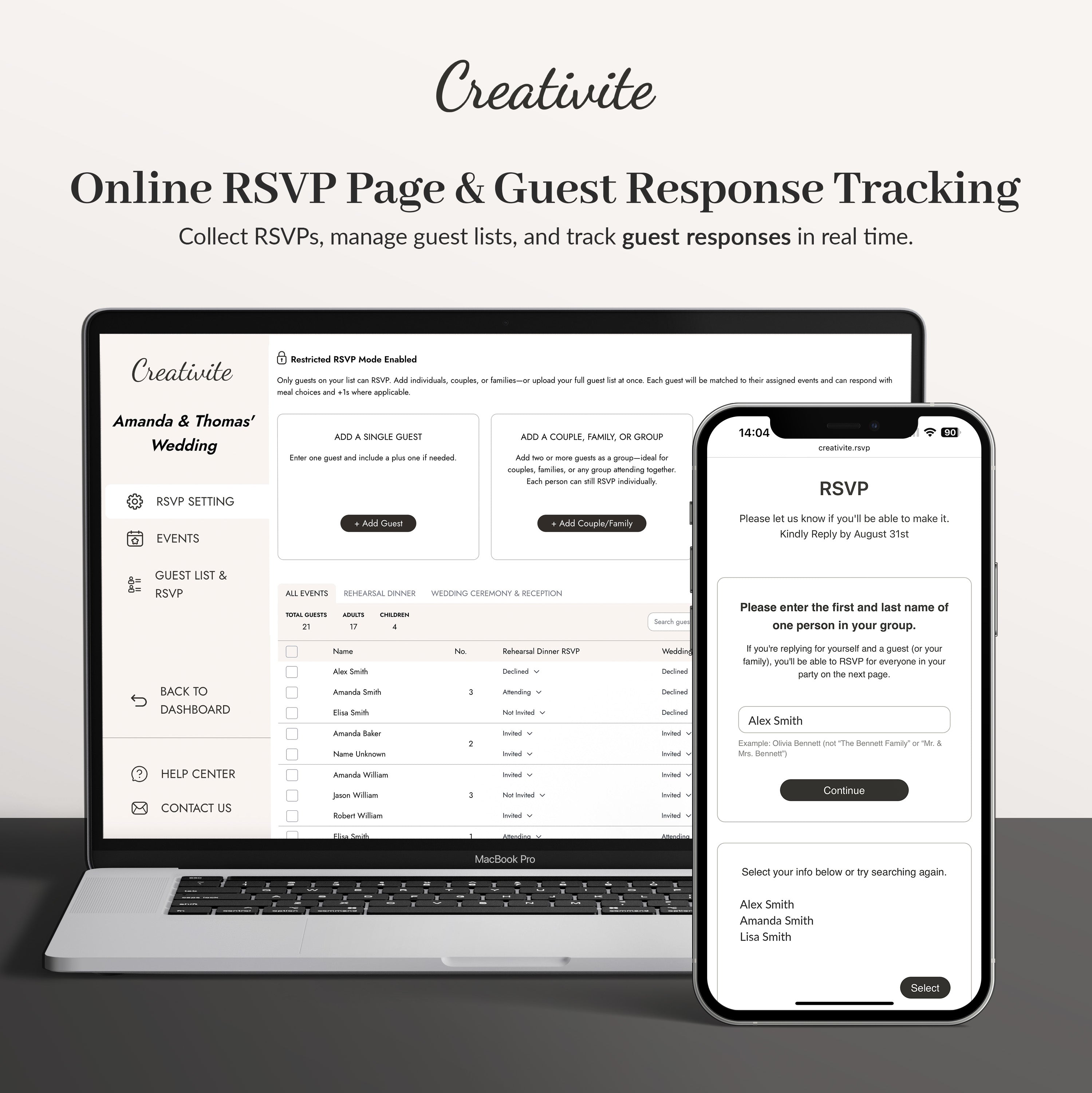 Creativite Online Wedding RSVP Page