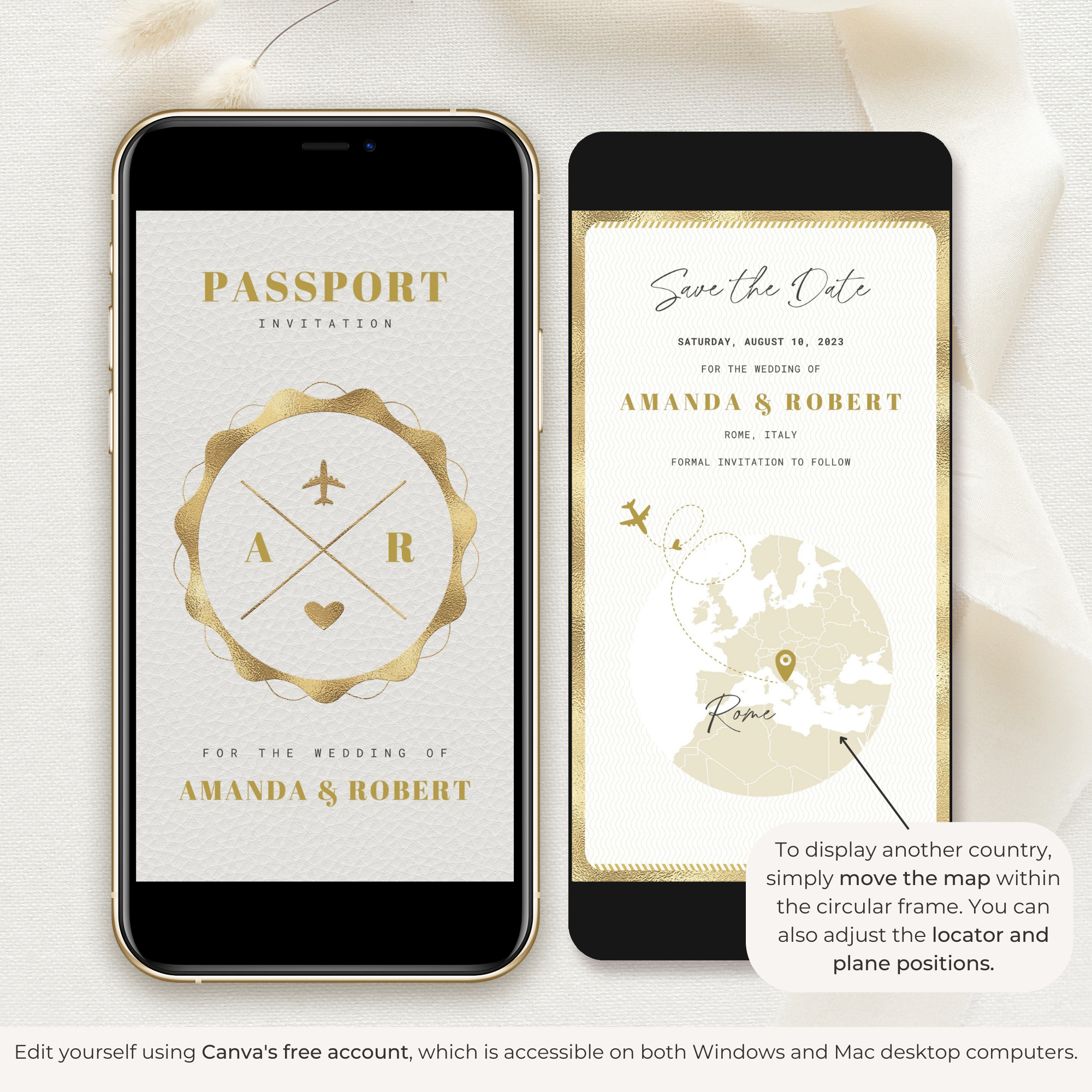 Passport Save The Date Video Template - White &amp; Gold