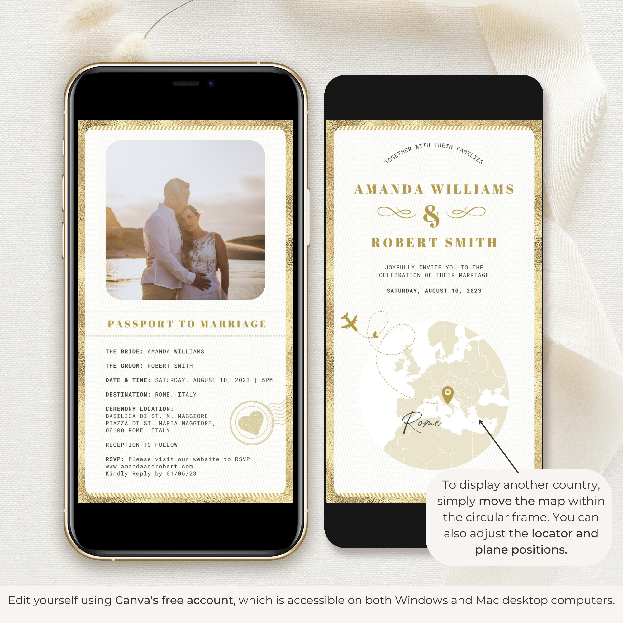 Passport Wedding Invitation Video Template - White &amp; Gold