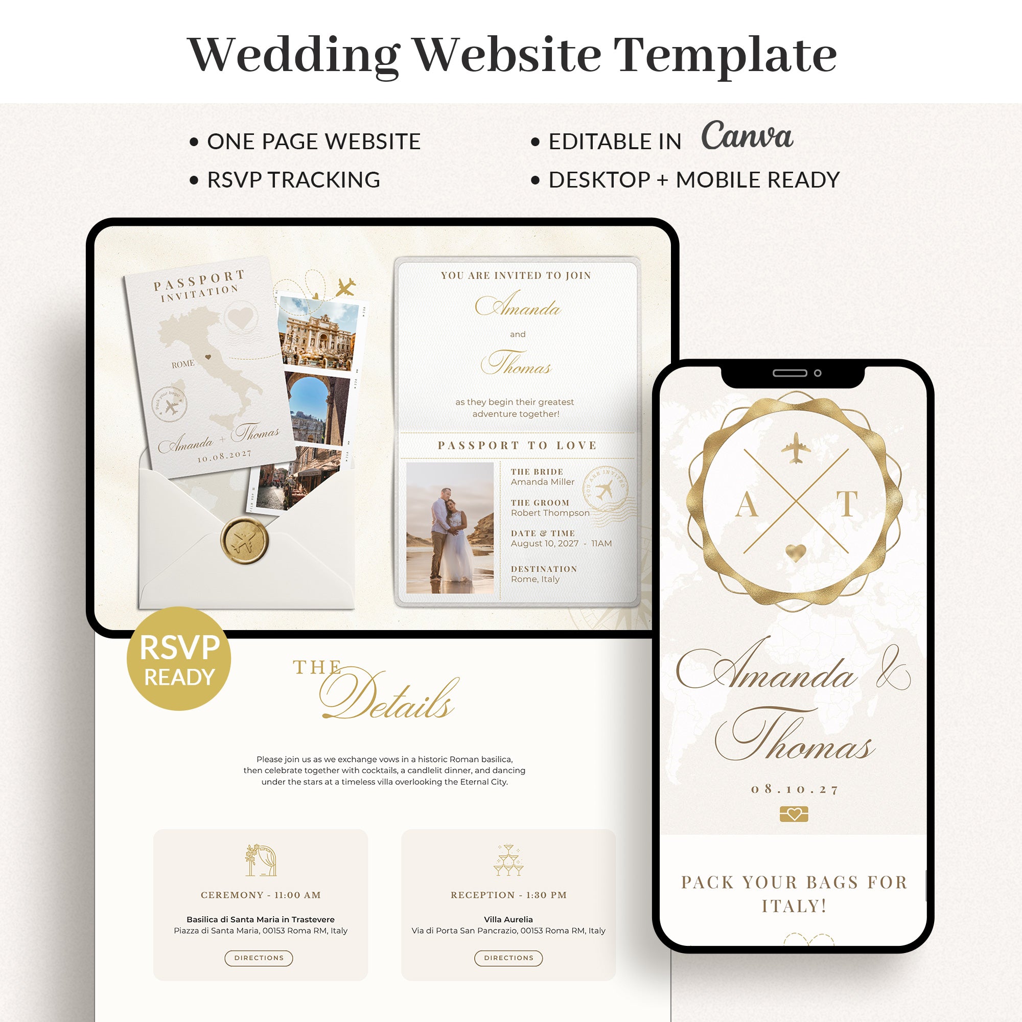 SOFIA Destination Wedding Website Template - Gold