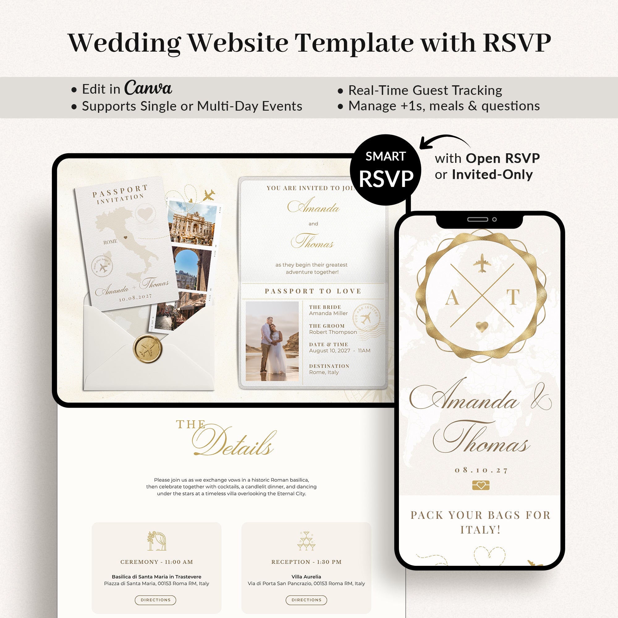 SOFIA Destination Wedding Website Template for Canva with RSVP