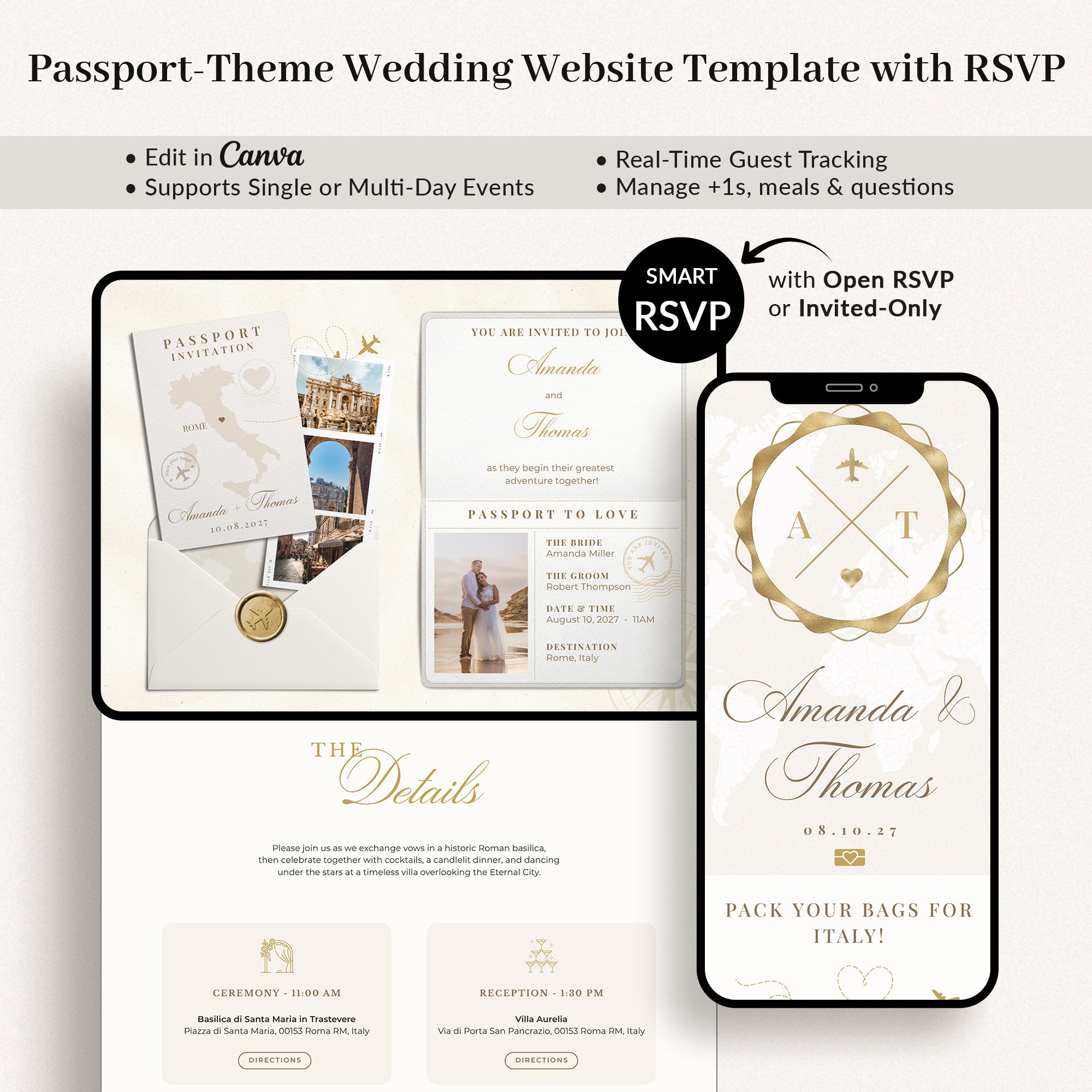 SOFIA Destination Wedding Website Template for Canva with RSVP