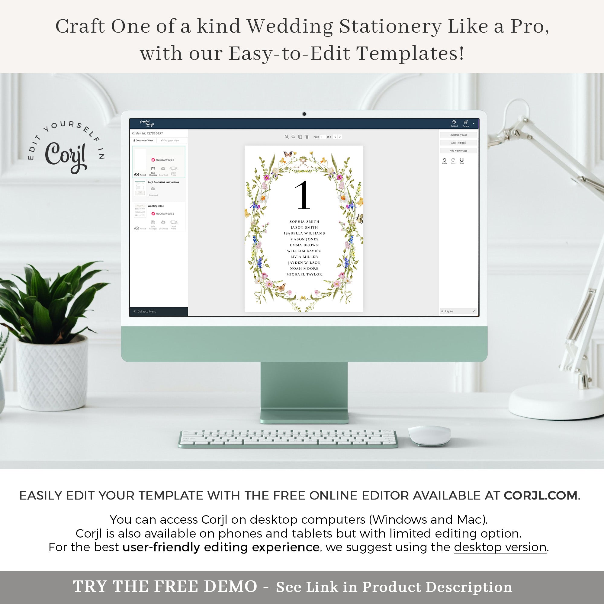 CHLOÉ Floral Wedding Seating Chart Card Template