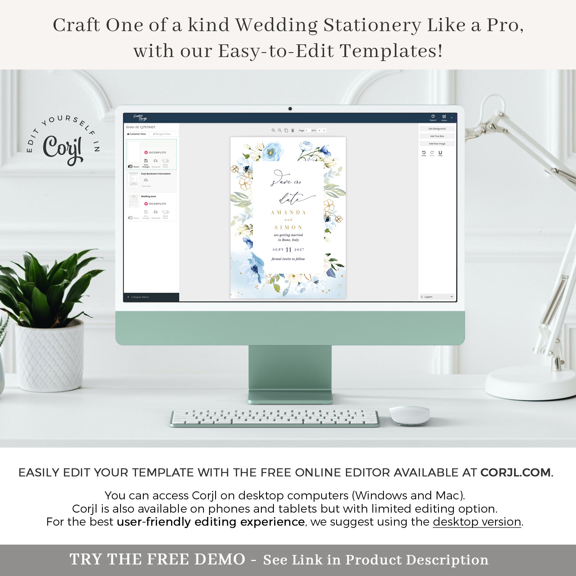 AZZURRA Dusty Blue Save the Date Template