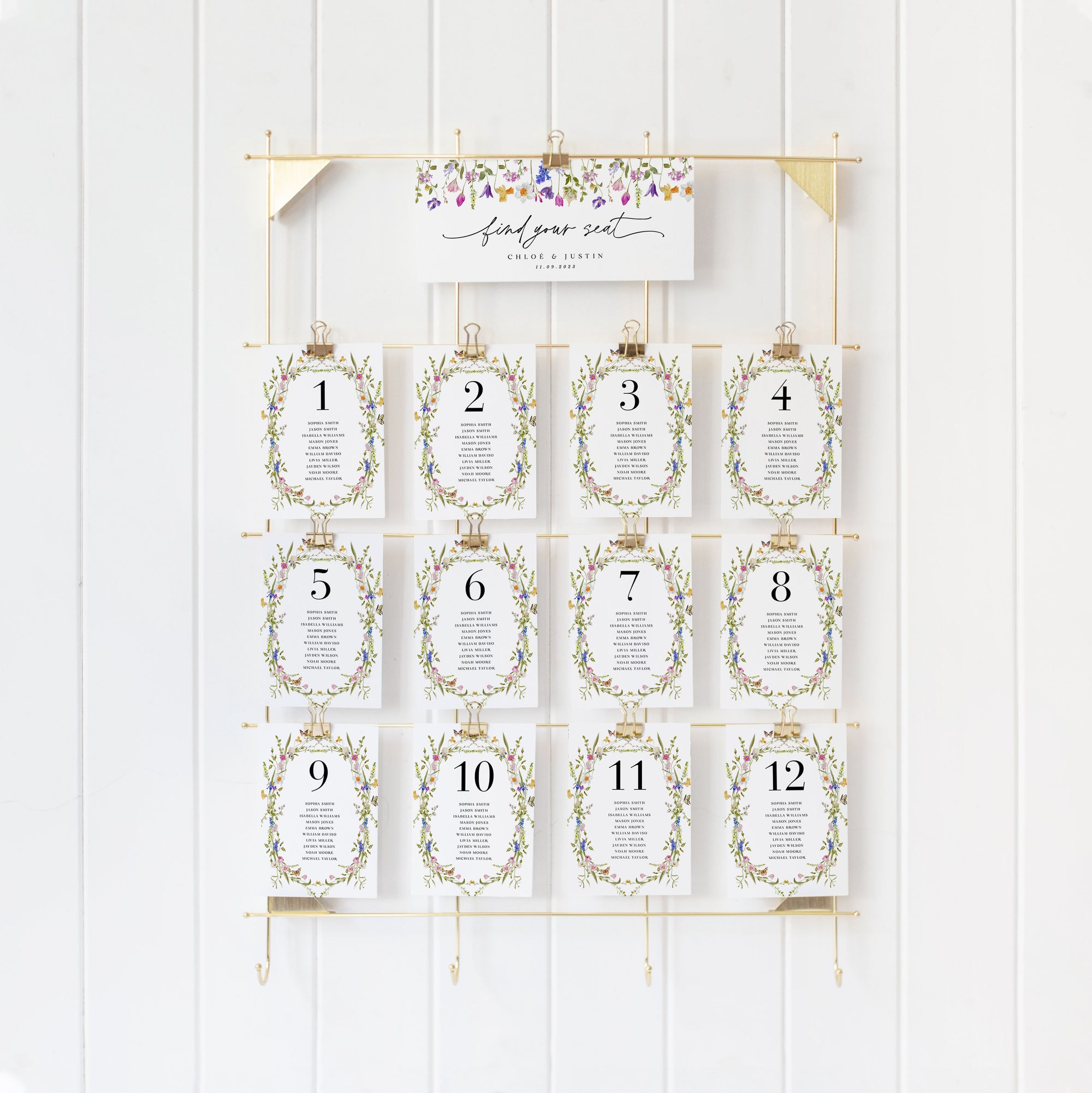 CHLOÉ Floral Wedding Seating Chart Card Template