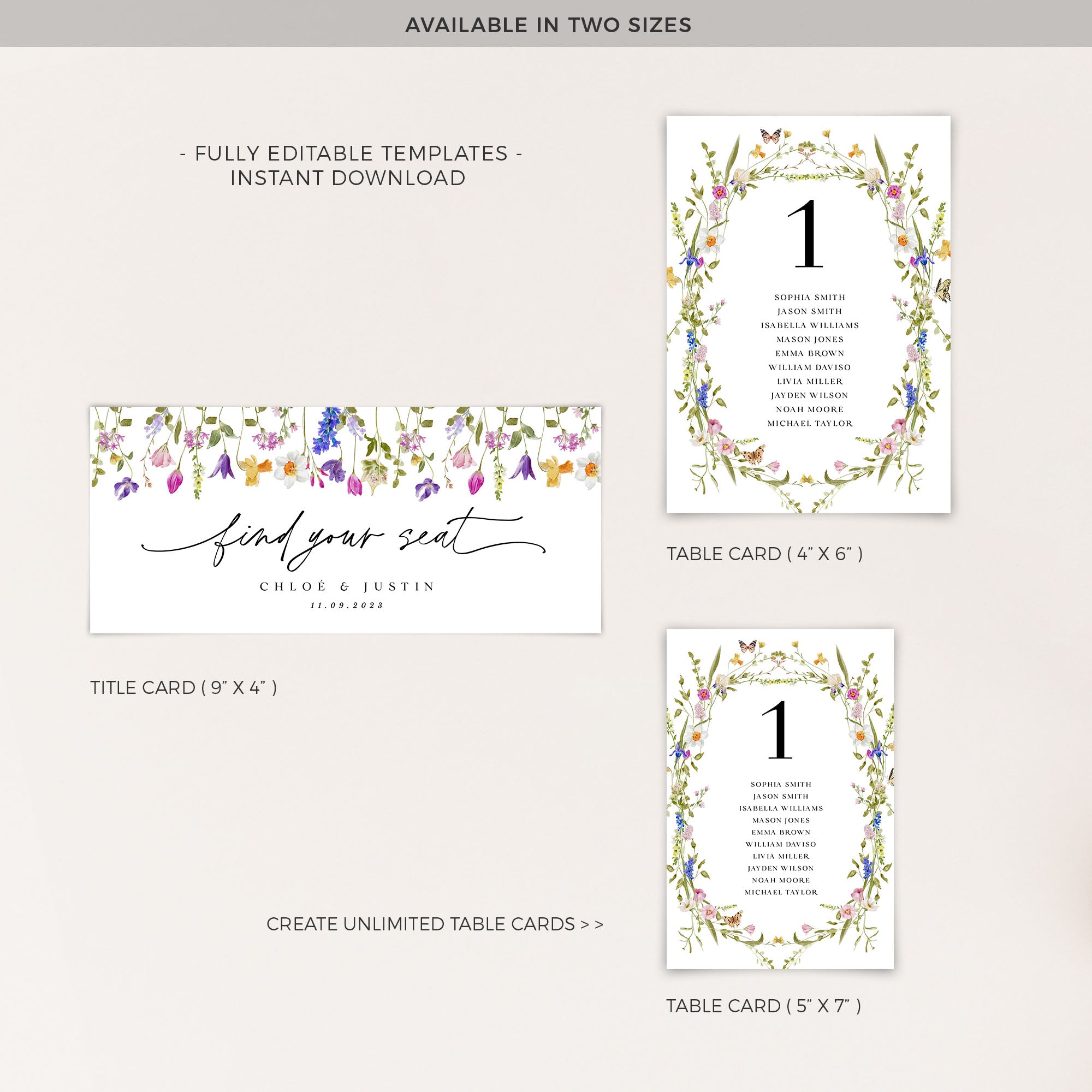 CHLOÉ Floral Wedding Seating Chart Card Template