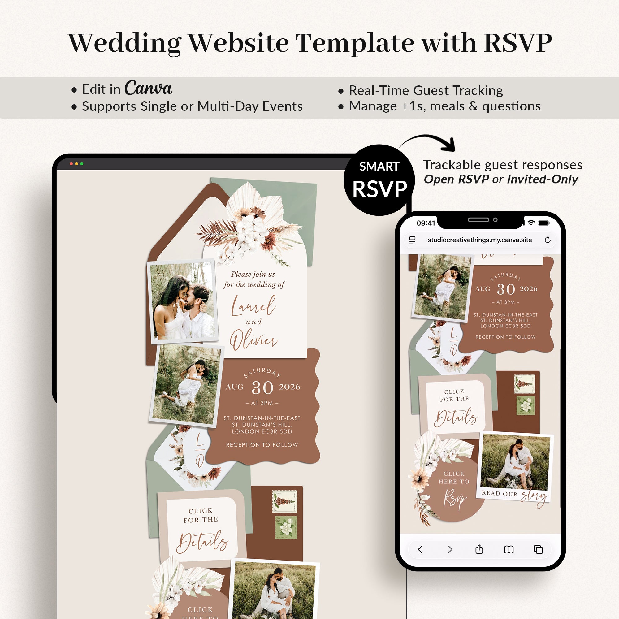 LAUREL Wedding Website Template for Canva with RSVP