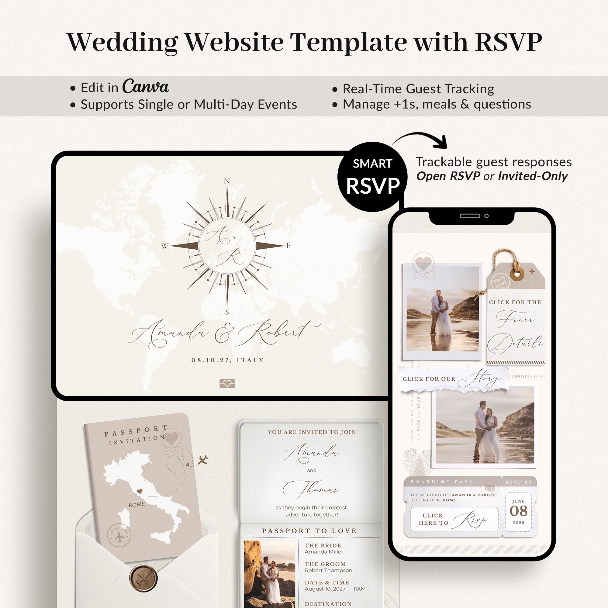 SOFIA Passport-Style Wedding Website Canva Template with RSVP