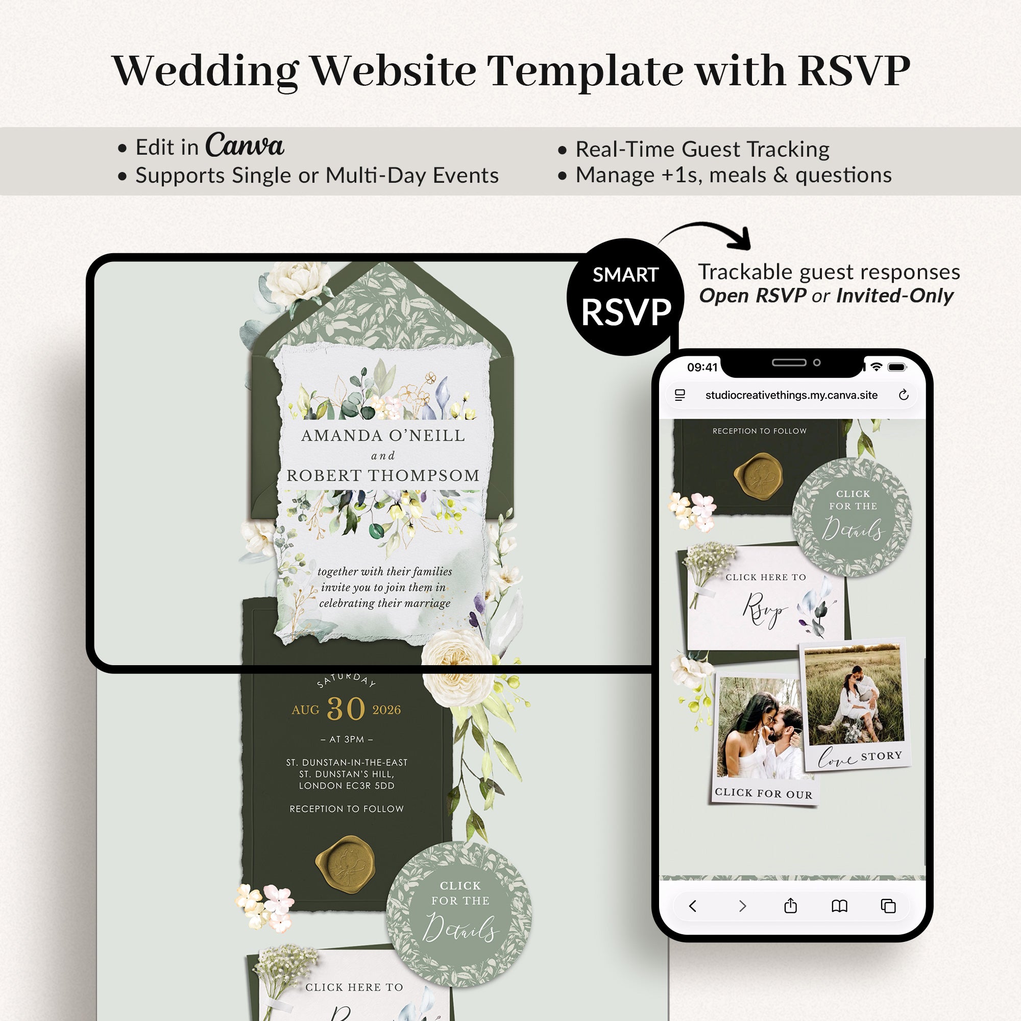 Flora Wedding Website Template for Canva with RSVP