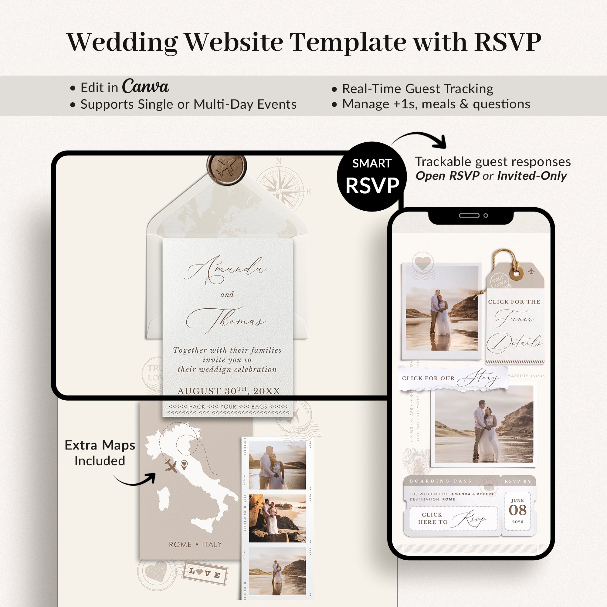 SOFIA Destination Wedding Website Canva Template with RSVP