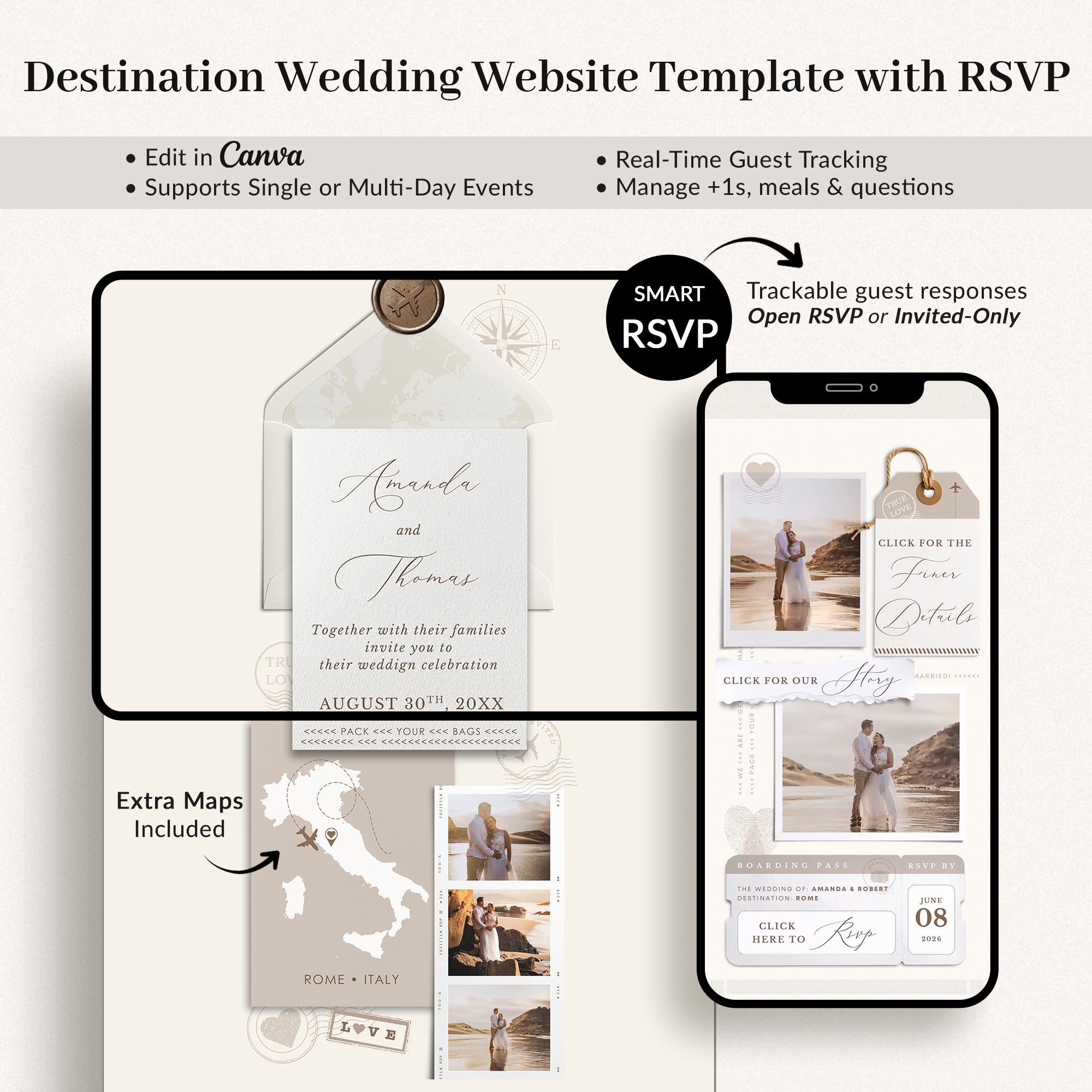 SOFIA Destination Wedding Website Canva Template with RSVP