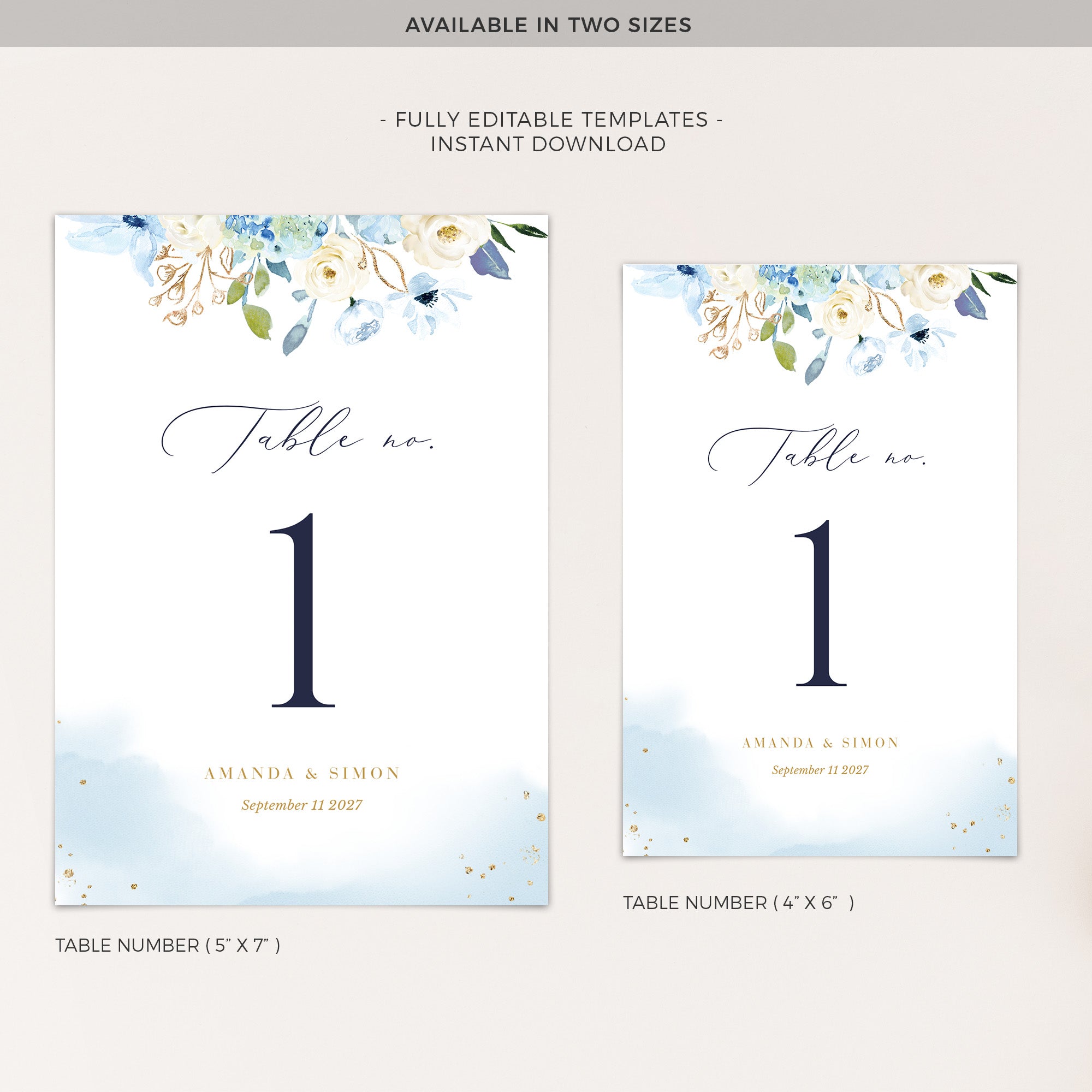 AZZURRA Printable Table Numbers for Wedding