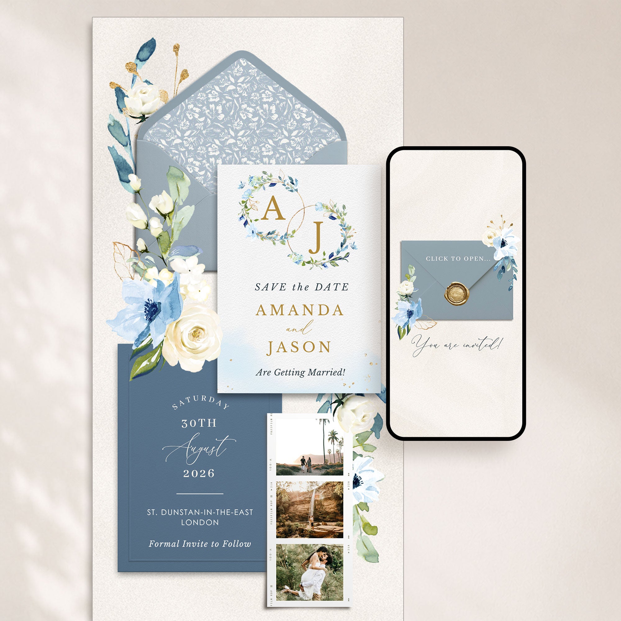 AZZURRA Dusty Blue Online Digital Save the Date