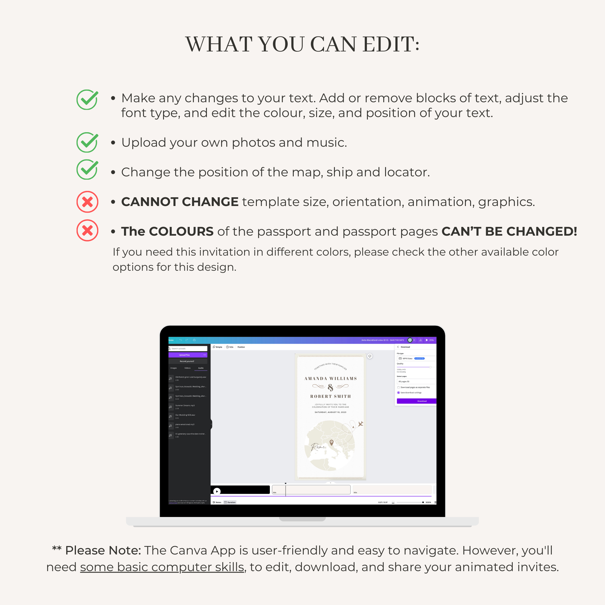 Passport Wedding Invitation Video Template - Taupe