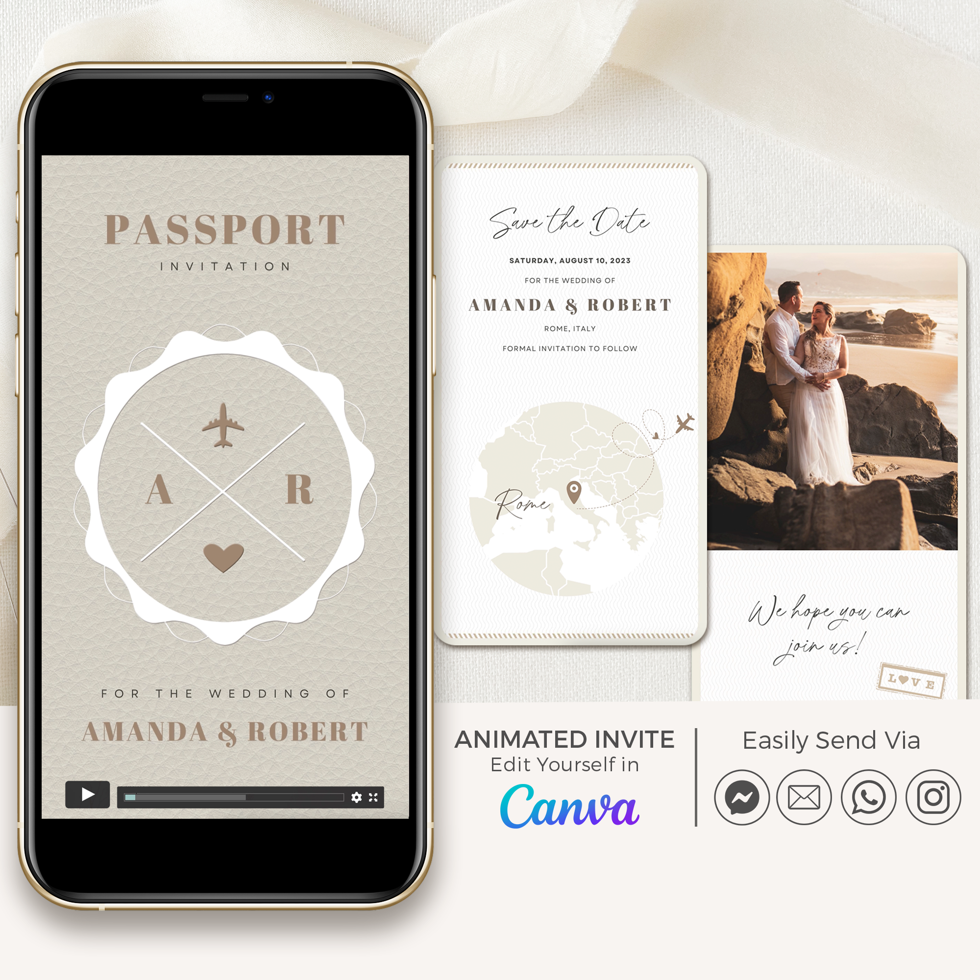 Passport Save the Date Video Template - Taupe