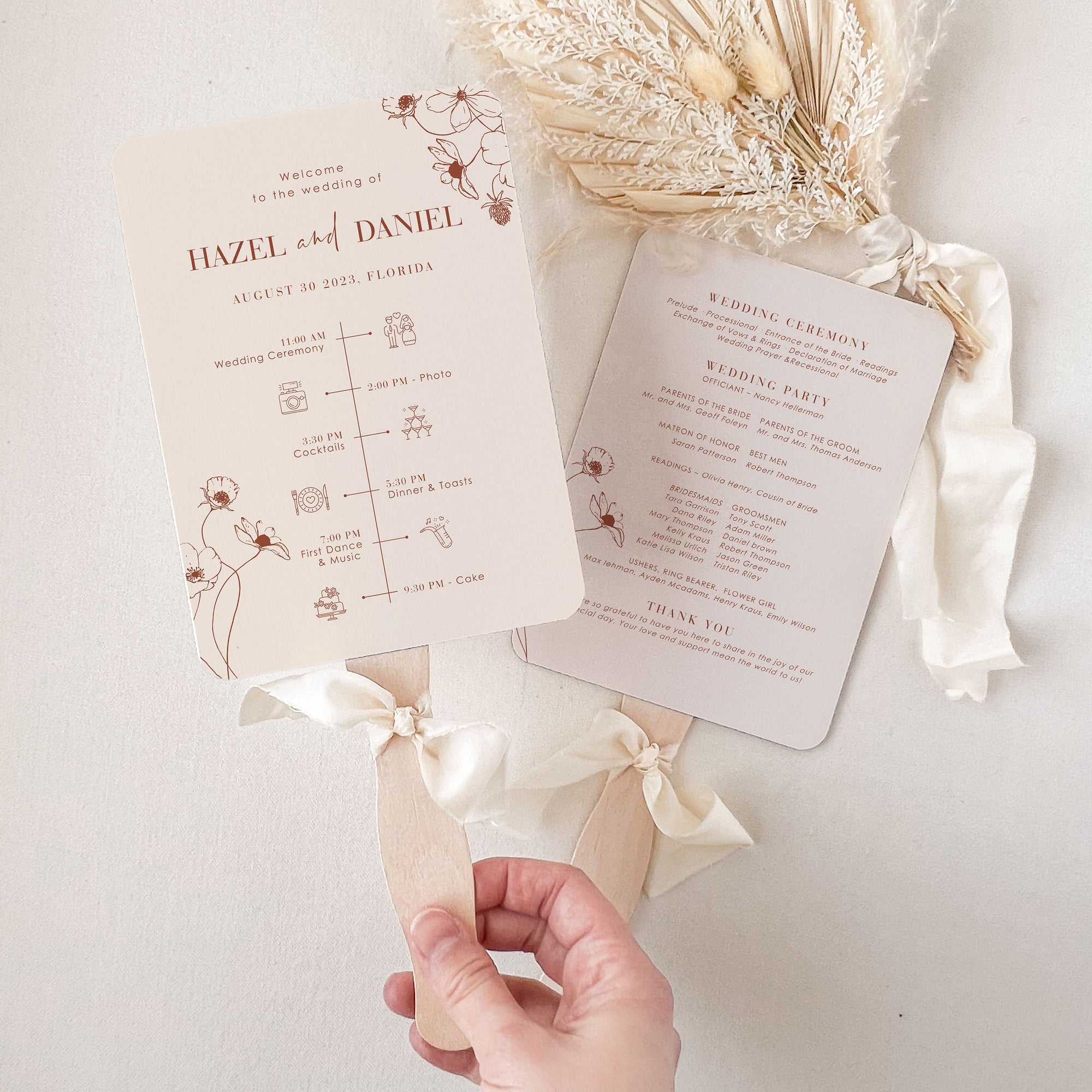 HAZEL Boho Wedding Program Fans Diy
