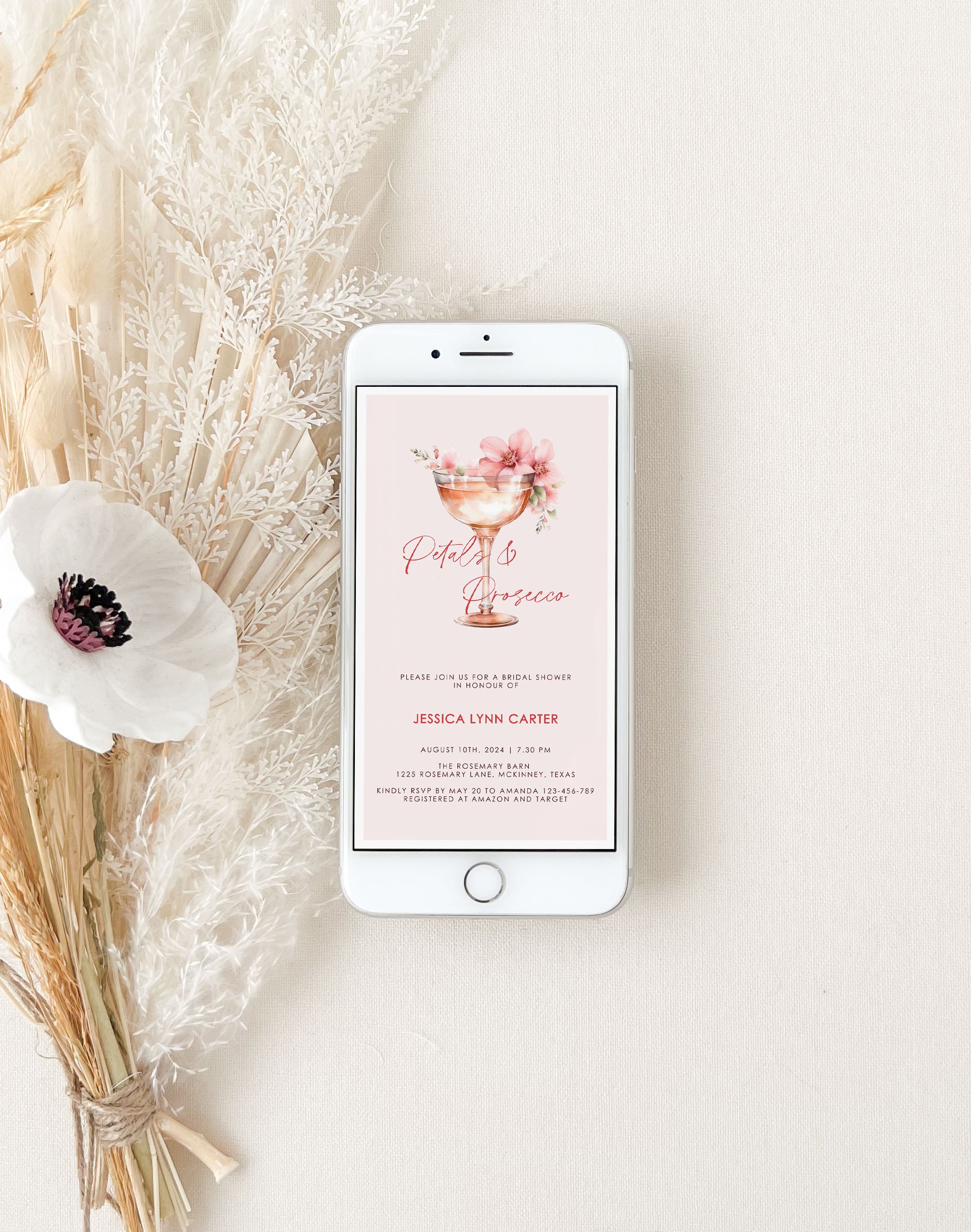 Petals and Prosecco Bridal Shower Card Digital