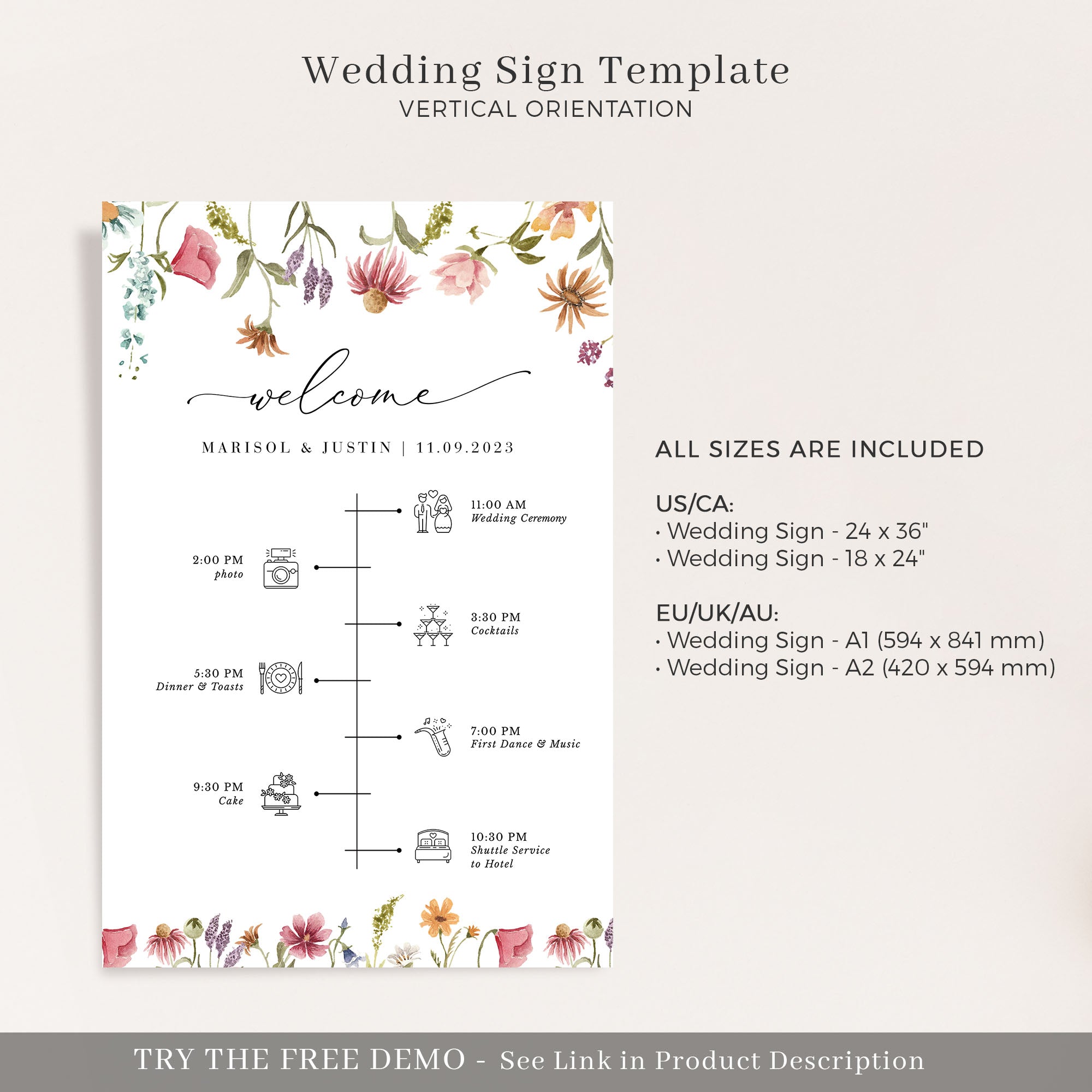 APRIL Wedding Order of Event Sign Printable