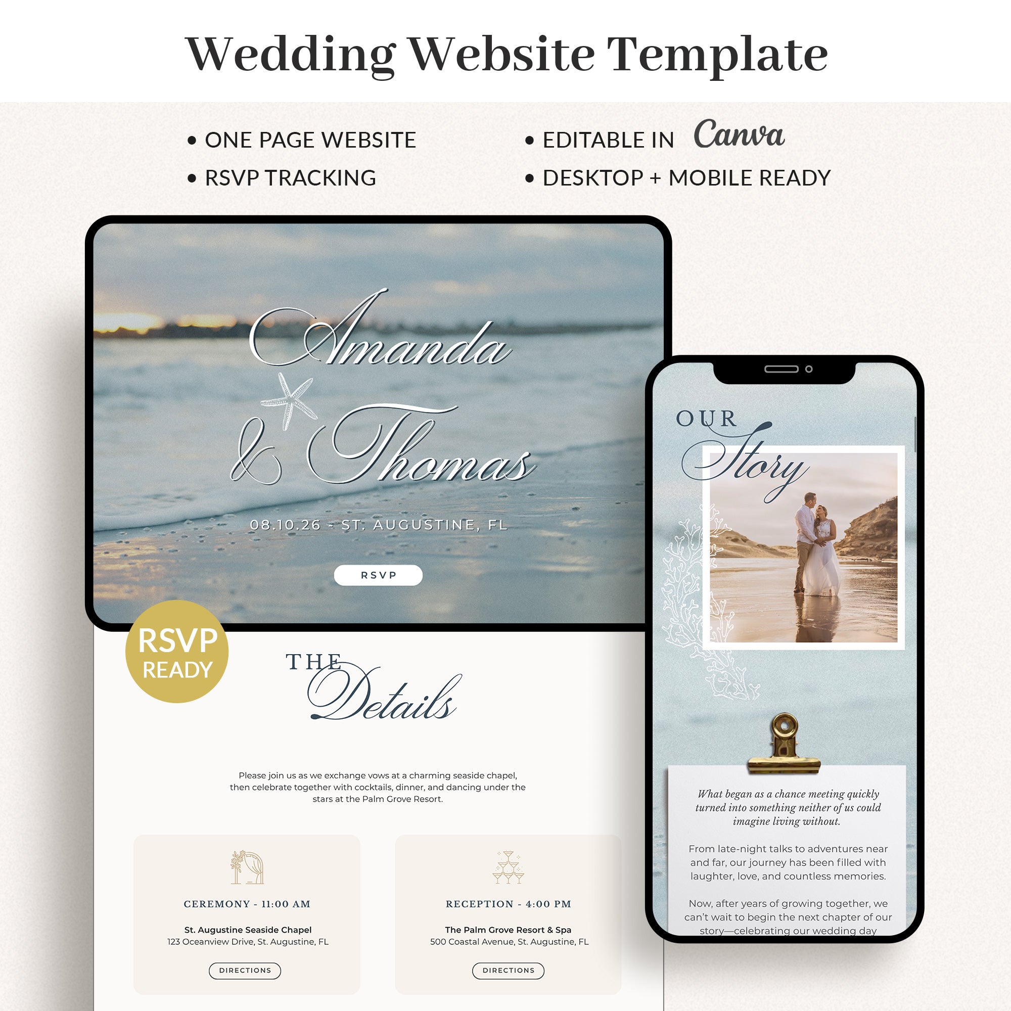 Beach Wedding Website Template