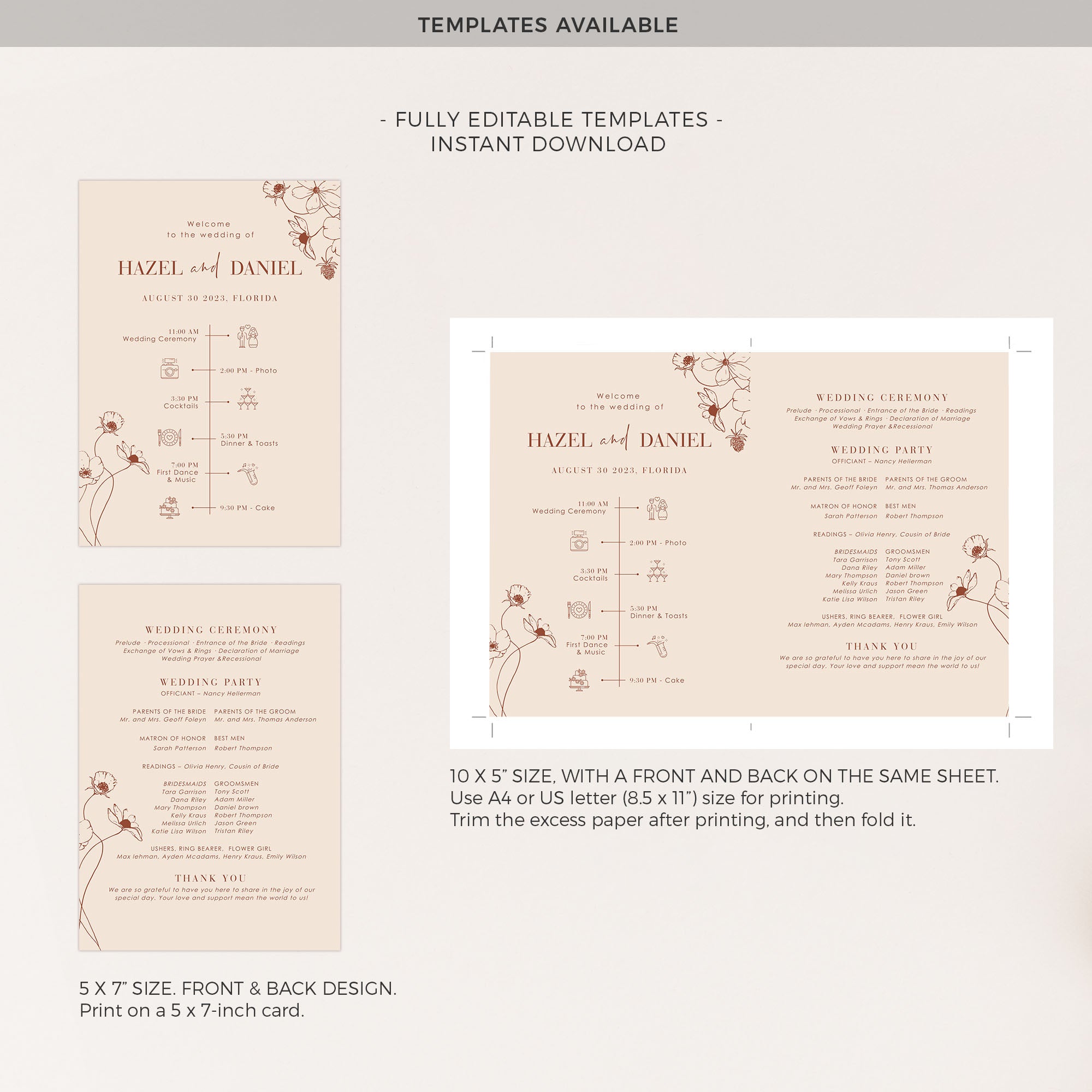 HAZEL Boho Wedding Program Fans Diy