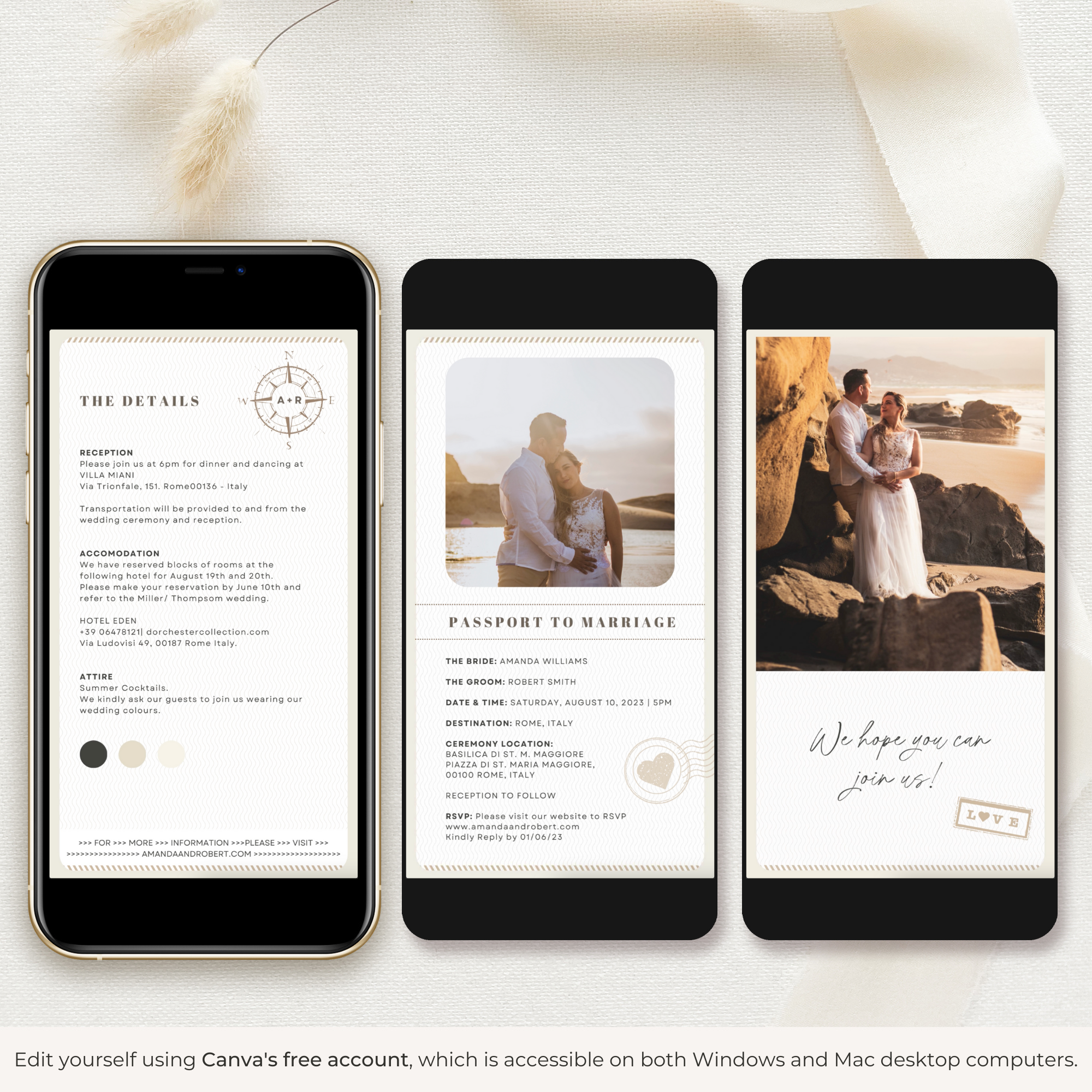 Passport Wedding Invitation Video Template - Taupe