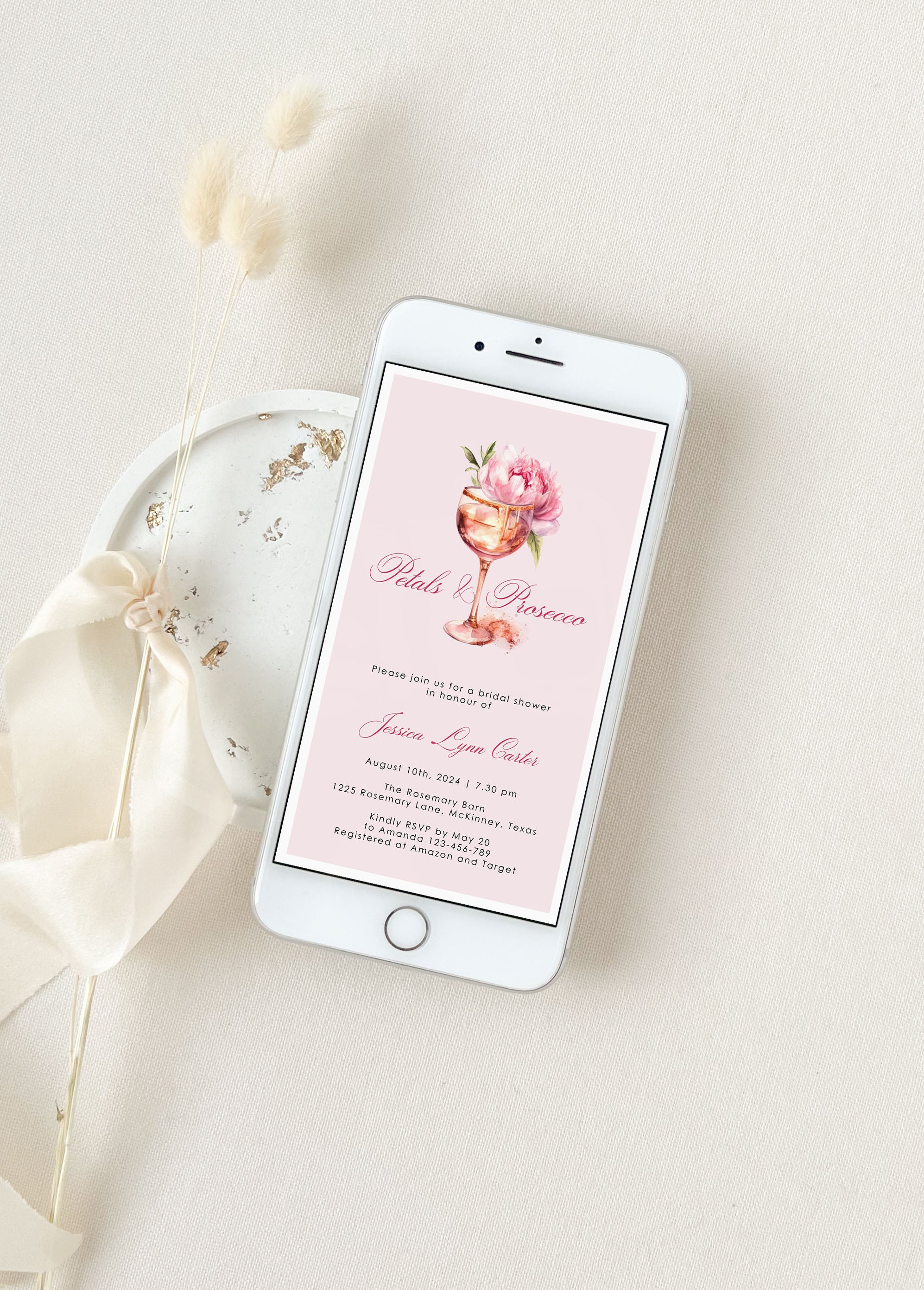 Petals and Prosecco Bridal Shower Invitation