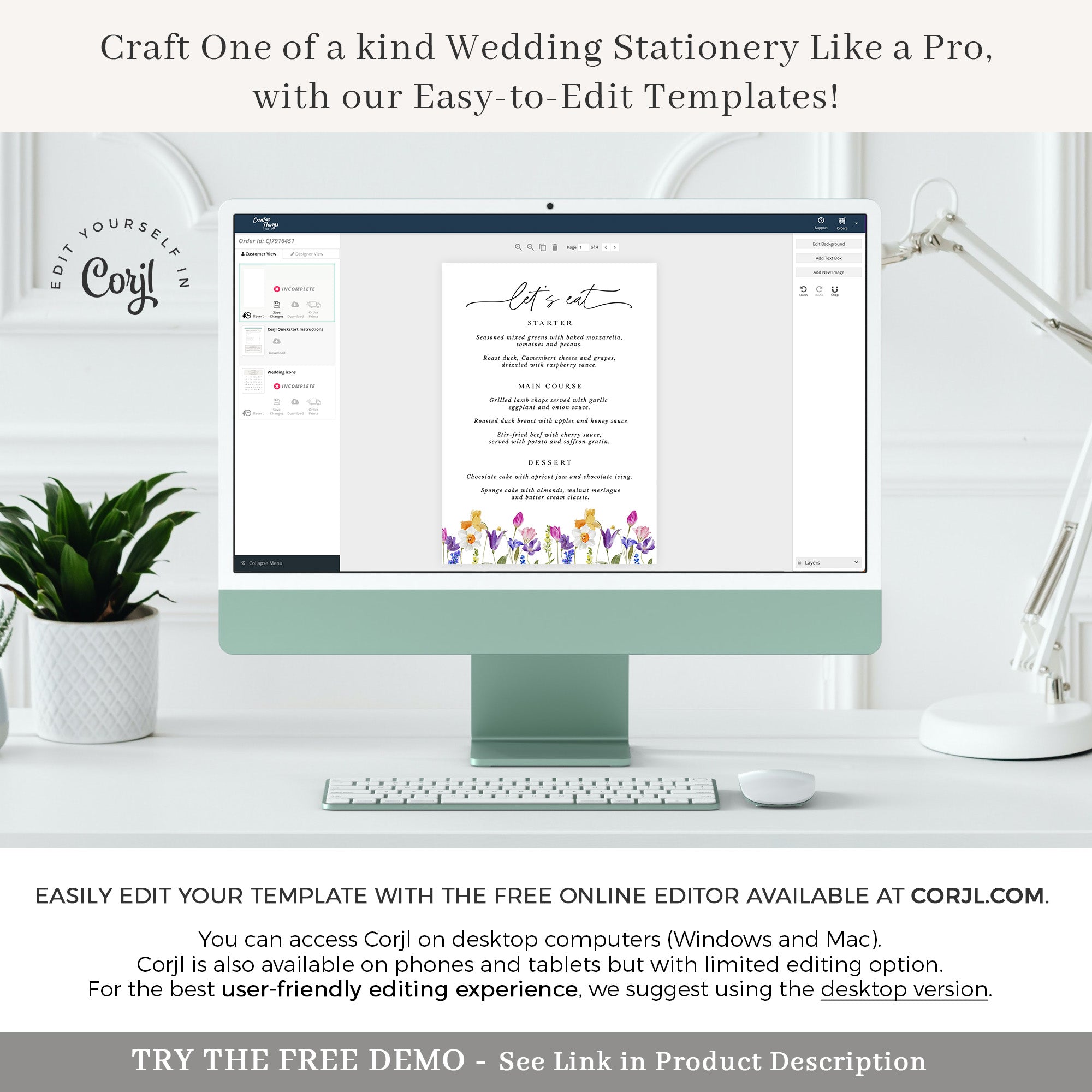 CHLOÉ Floral Wedding Table Menu Cards Template
