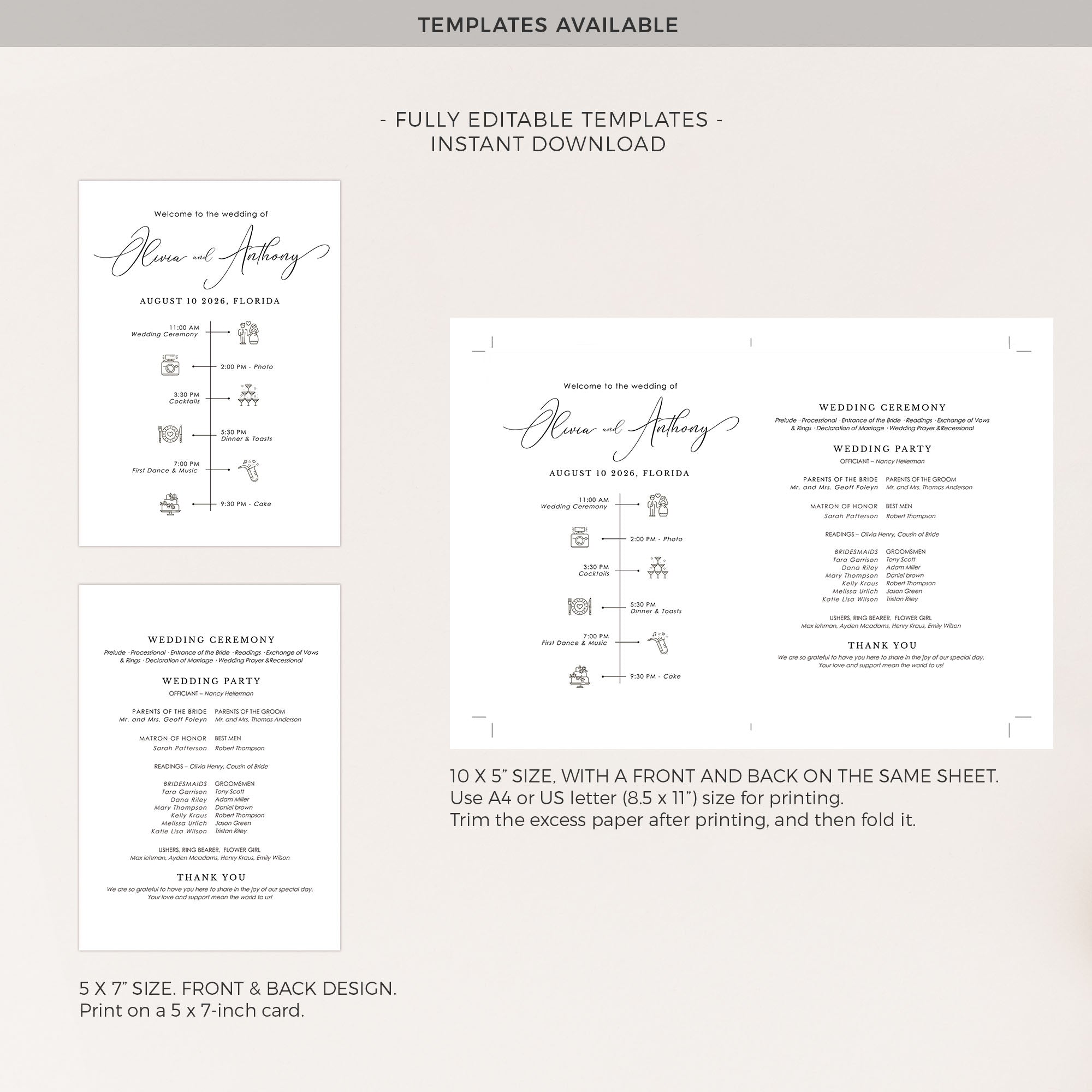 ELLA Wedding Ceremony Program Fans Template