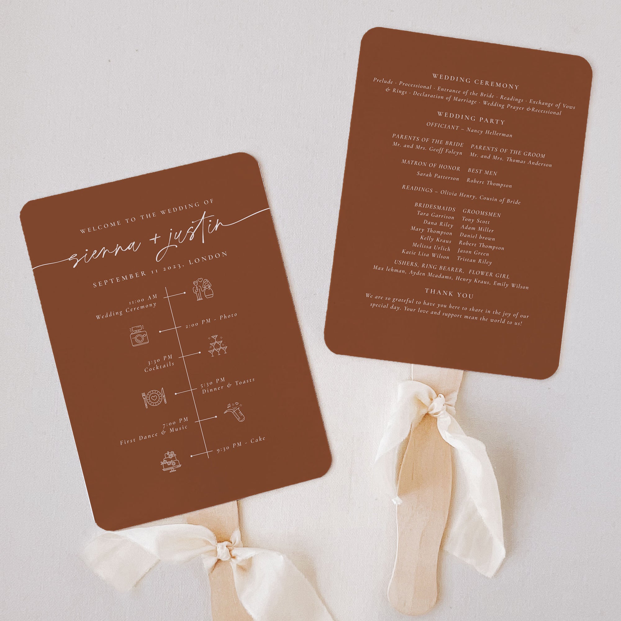 SIENNA Wedding Program Fan Template