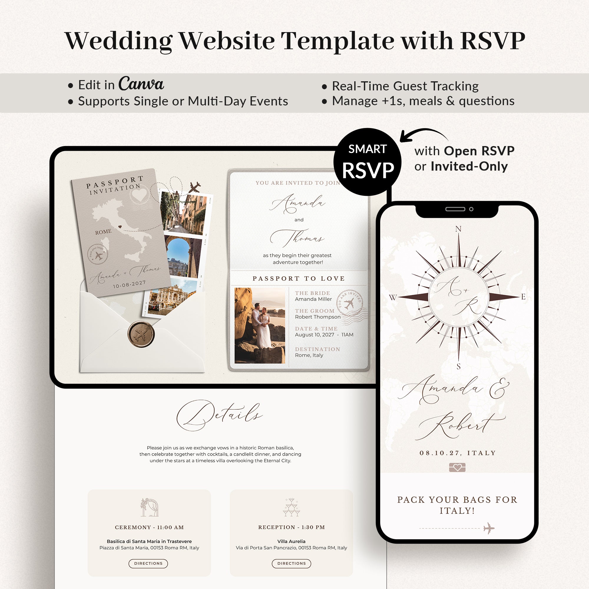 SOFIA Destination Wedding Website Template for Canva with RSVP