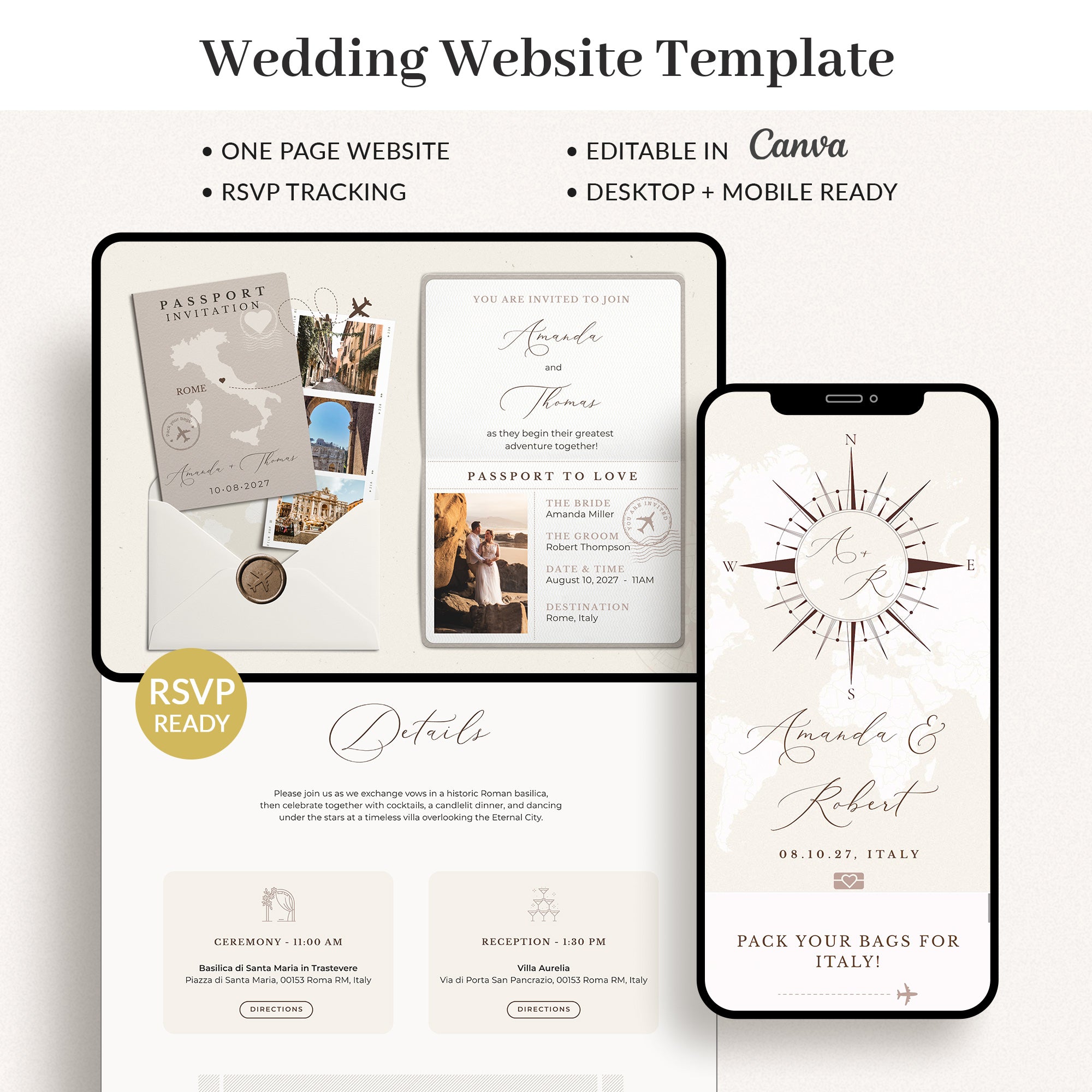 SOFIA Destination Wedding Website Template - Sand