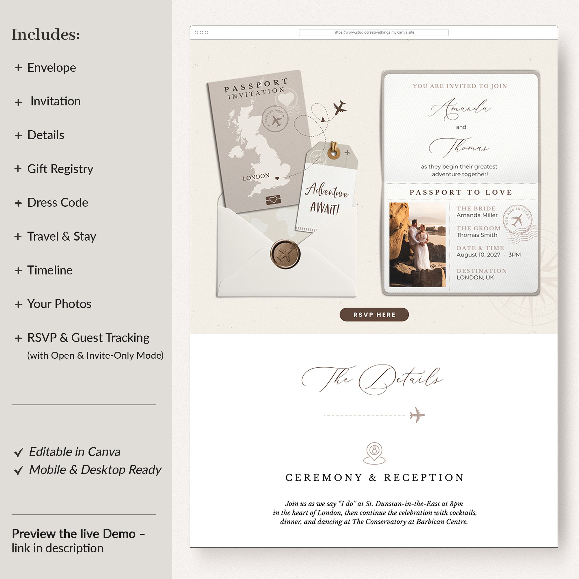 SOFIA Digital Passport Wedding Invitation With Online Rsvp
