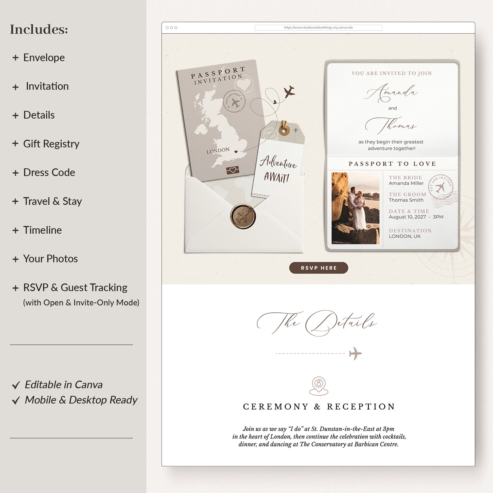SOFIA Passport Style Online Digital Wedding Invitation