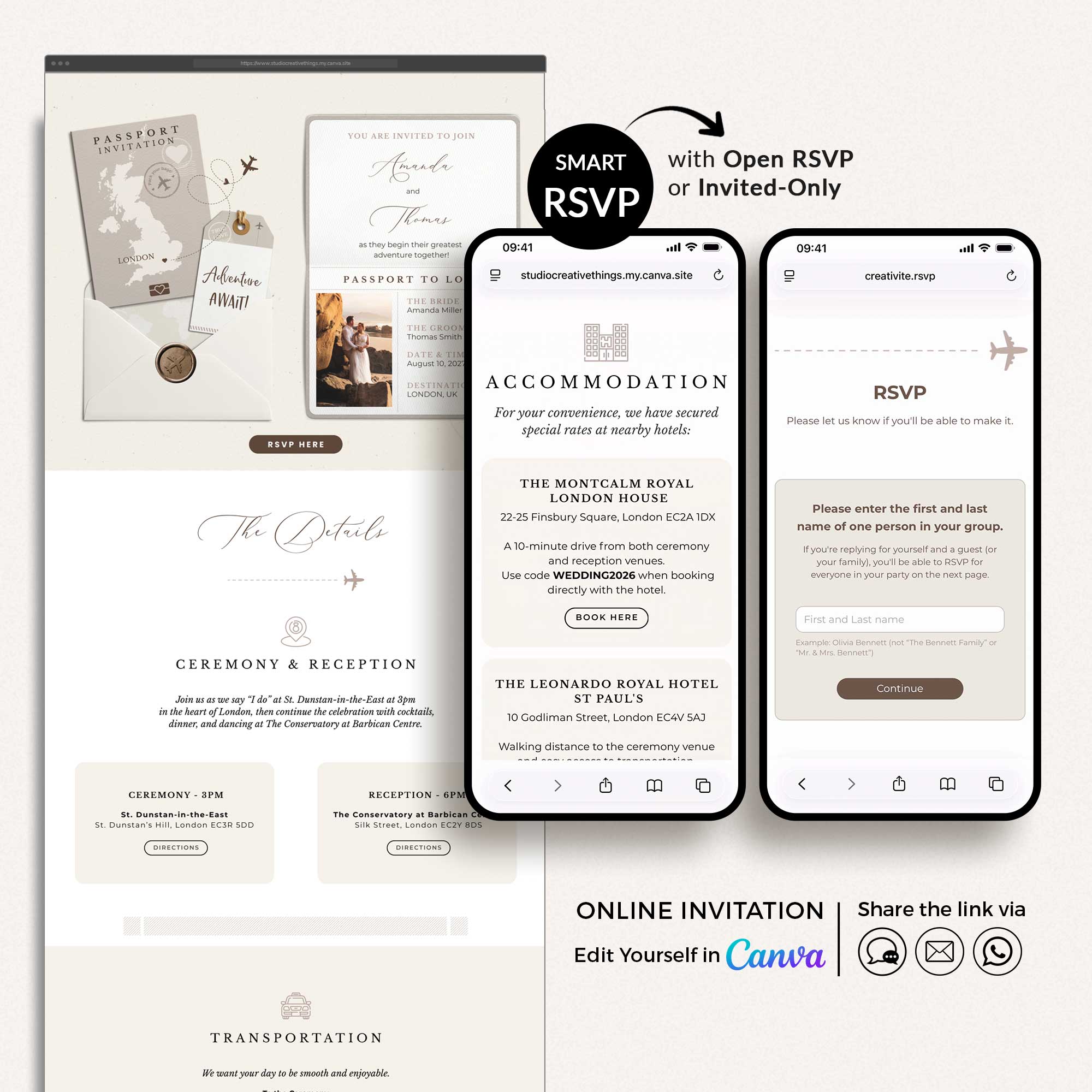 SOFIA Digital Passport Wedding Invitation With Online Rsvp